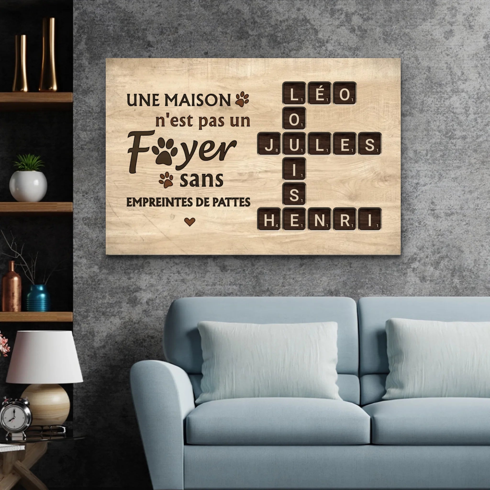 Toile personnalisée "Une maison n'est pas un foyer sans empreintes de pattes - Aspect bois"