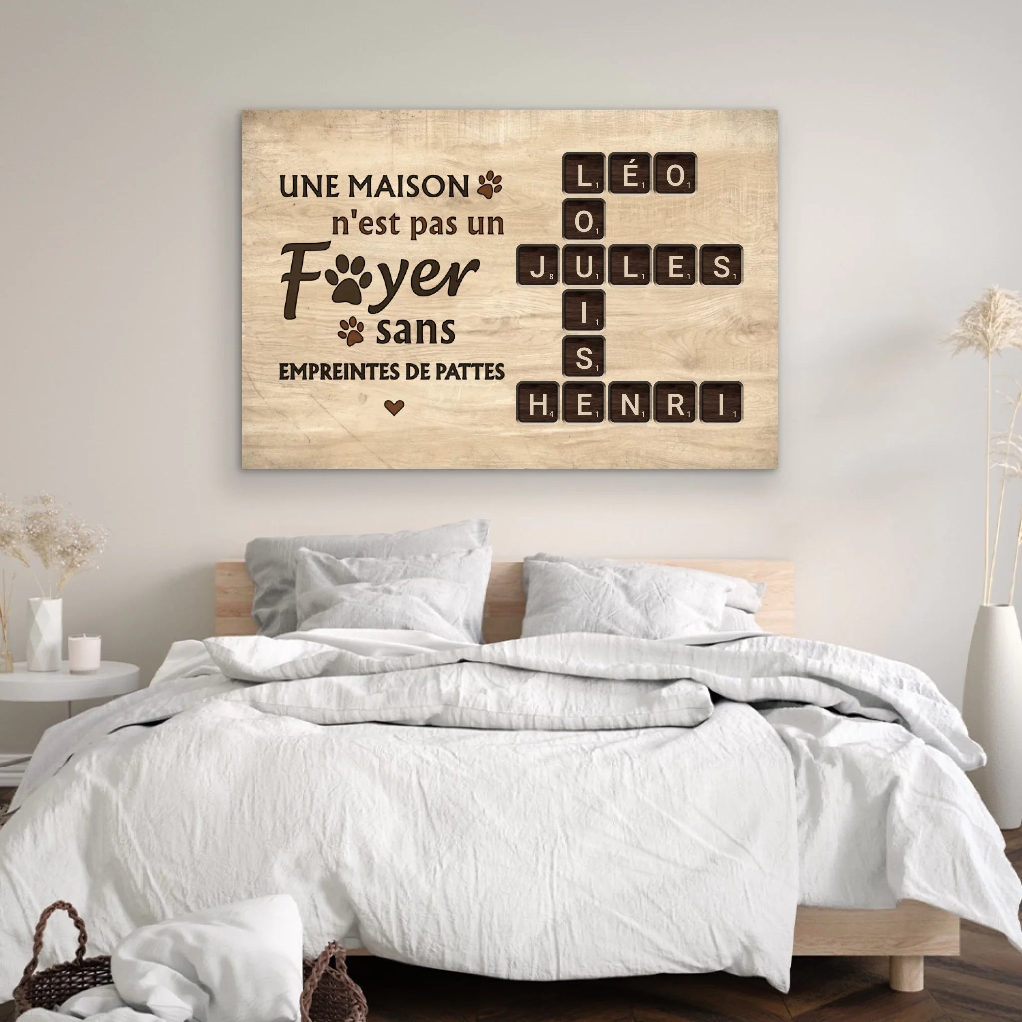 Toile personnalisée "Une maison n'est pas un foyer sans empreintes de pattes - Aspect bois"