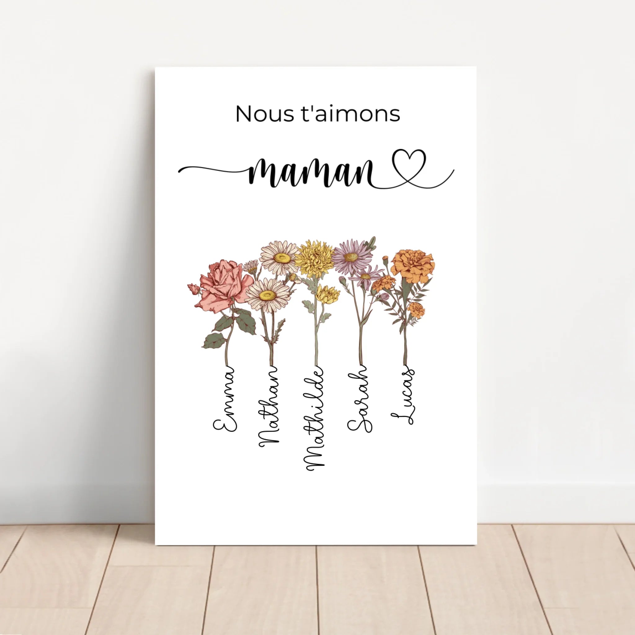 Toile personnalisée "Des fleurs pour maman - Nous t'aimons"