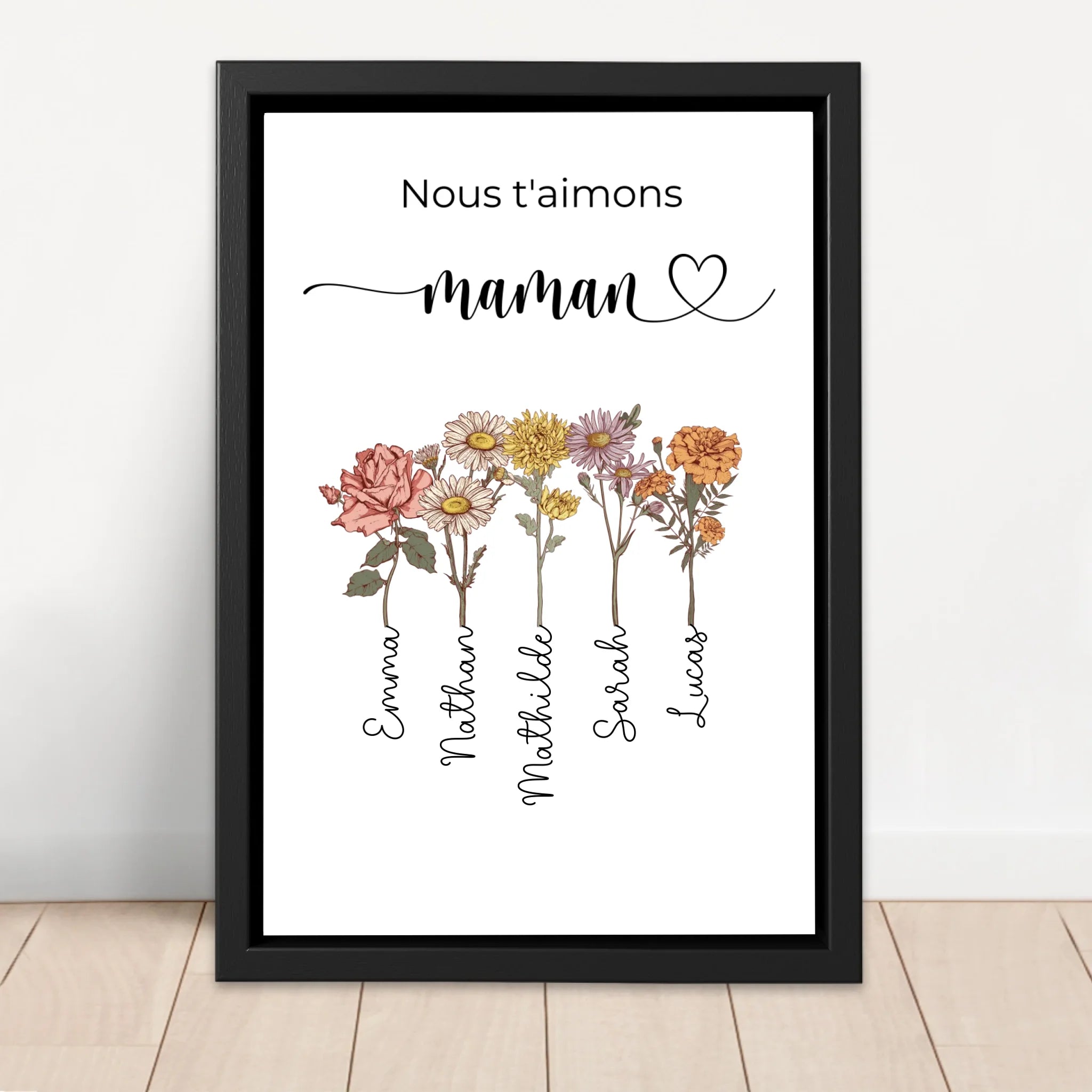 Toile personnalisée "Des fleurs pour maman - Nous t'aimons"