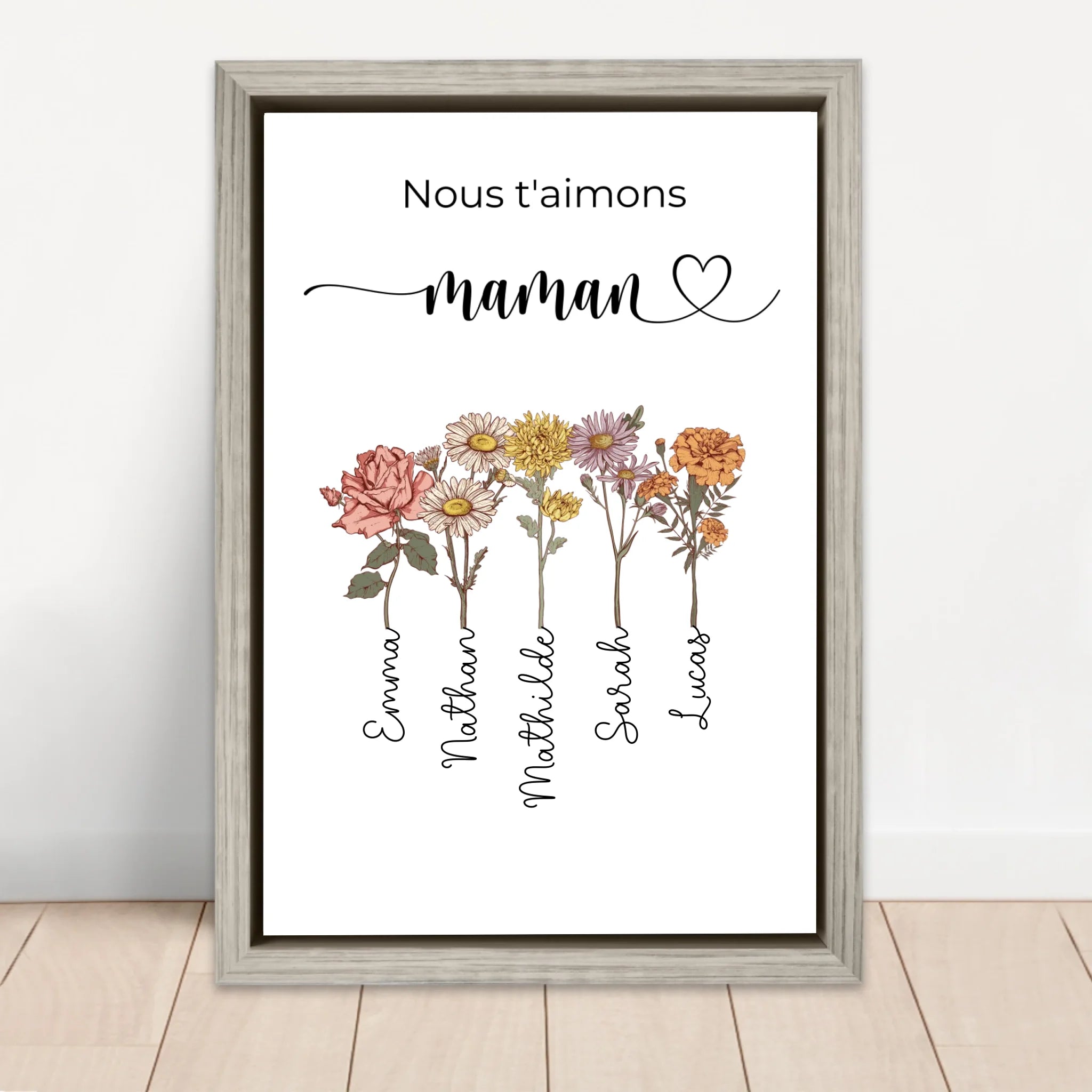 Toile personnalisée "Des fleurs pour maman - Nous t'aimons"