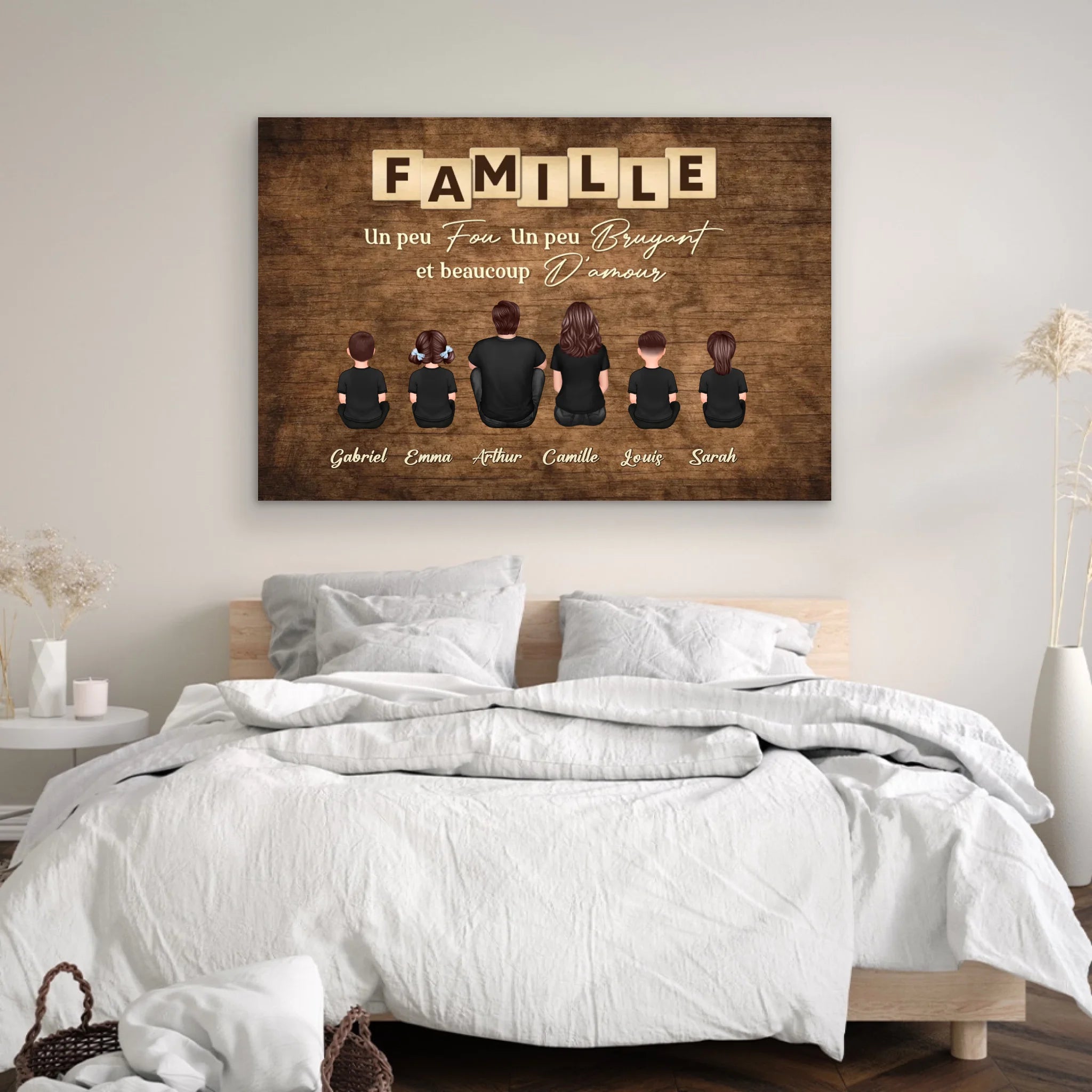 Toile personnalisée "Famille, folie, bruit et beaucoup d'amour"