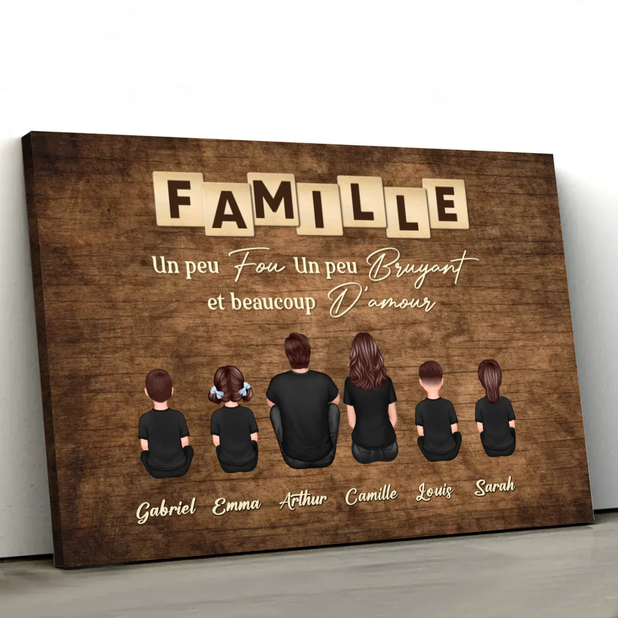 Toile personnalisée "Famille, folie, bruit et beaucoup d'amour"