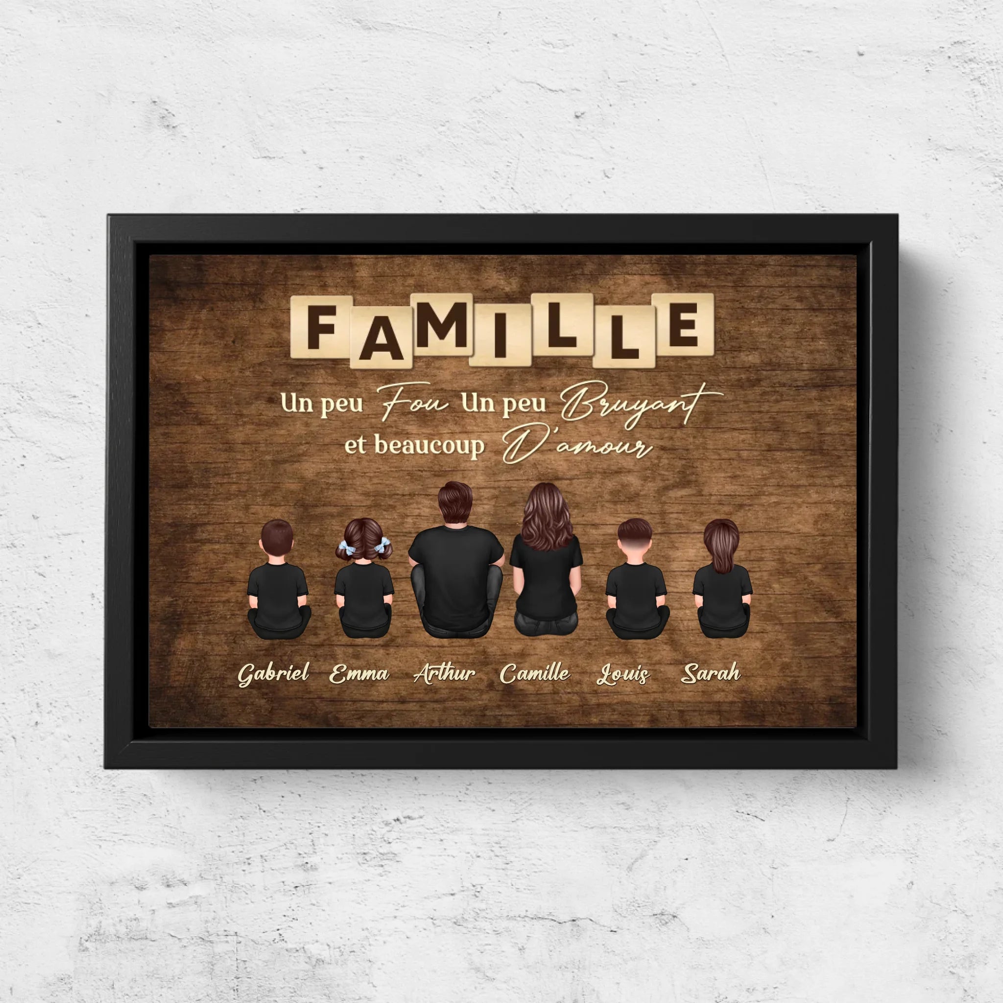 Toile personnalisée "Famille, folie, bruit et beaucoup d'amour"