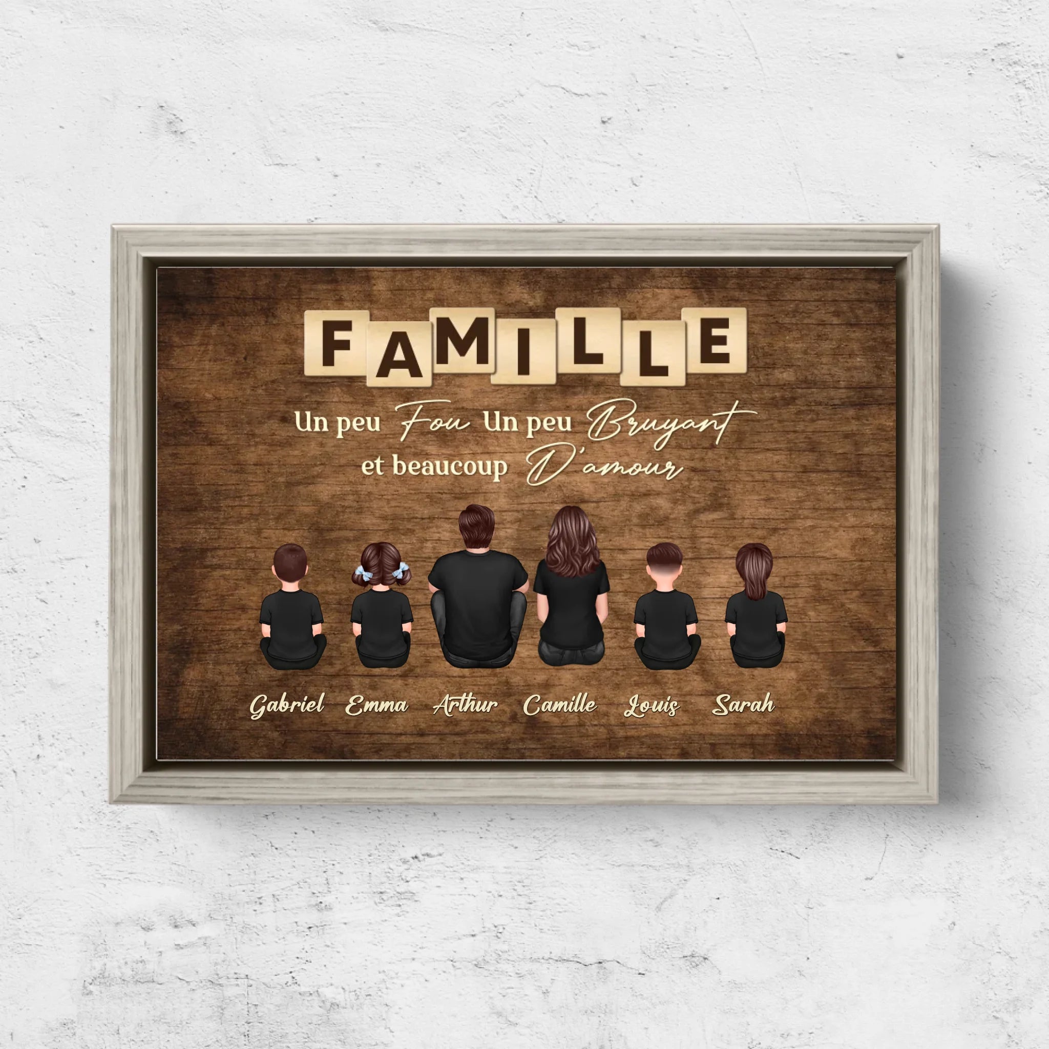 Toile personnalisée "Famille, folie, bruit et beaucoup d'amour"