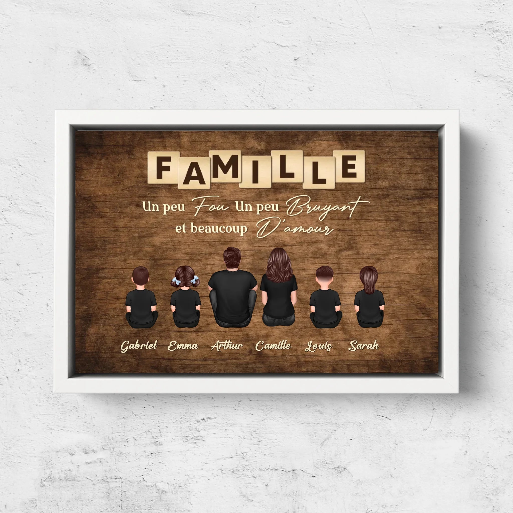 Toile personnalisée "Famille, folie, bruit et beaucoup d'amour"
