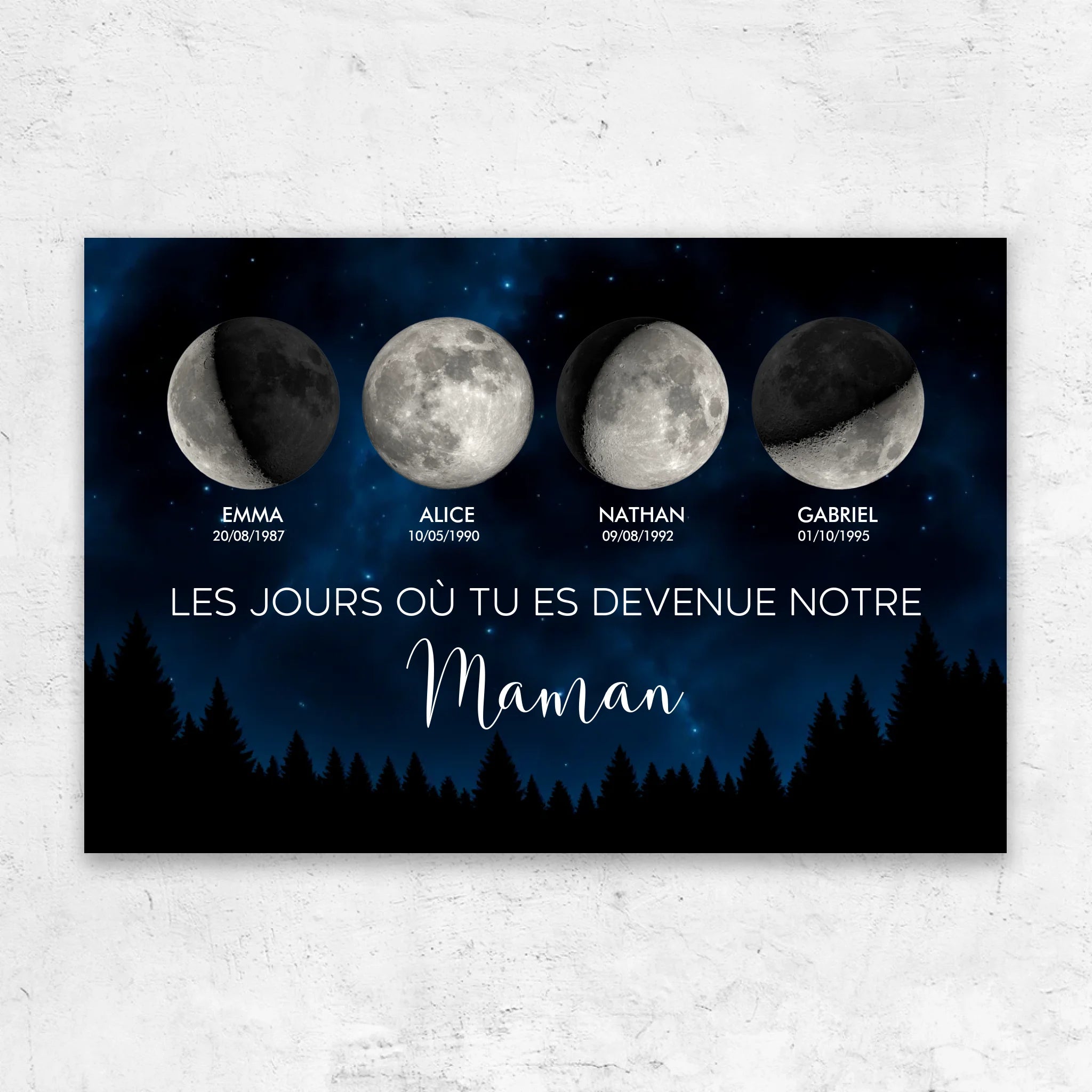 Toile personnalisée "Phase de lune - Les jours où tu es devenue notre maman"