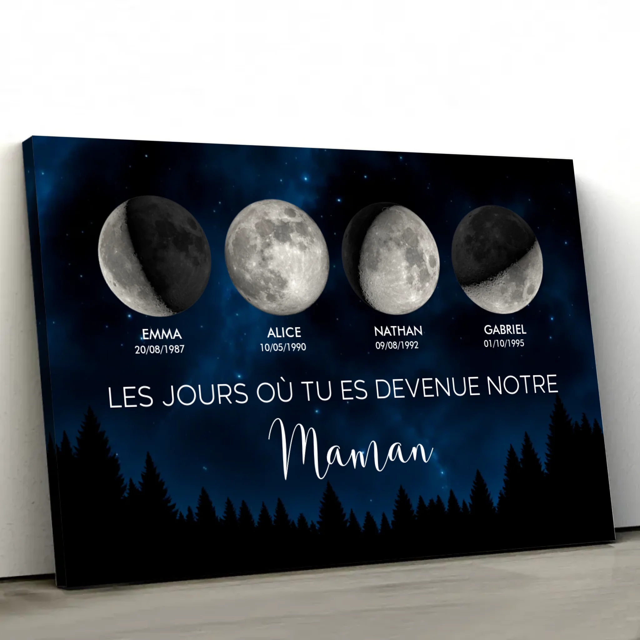 Toile personnalisée "Phase de lune - Les jours où tu es devenue notre maman"
