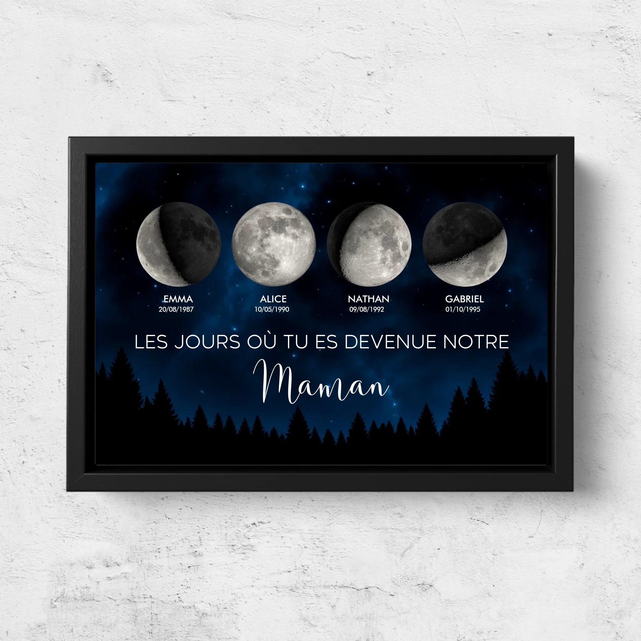 Toile personnalisée "Phase de lune - Les jours où tu es devenue notre maman"