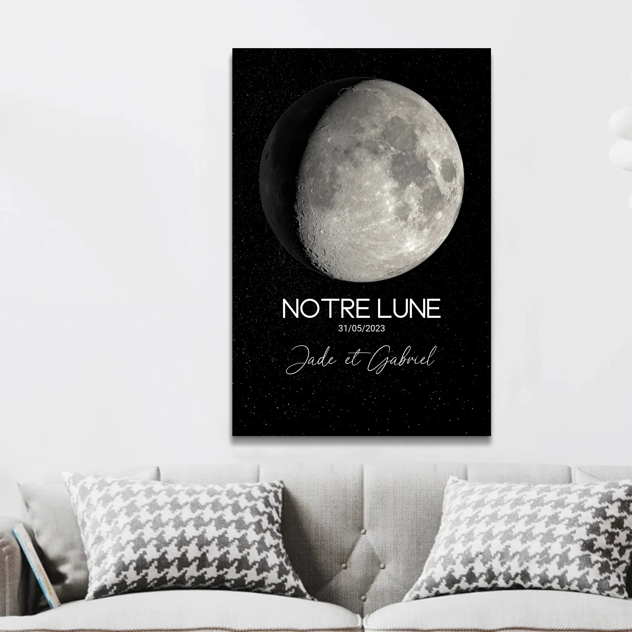 Toile personnalisée "La phase de la lune pour une occasion spéciale"