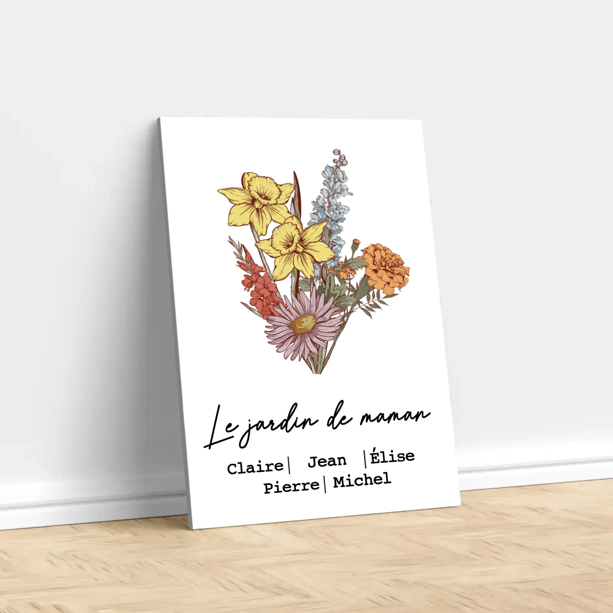 Toile personnalisée "Bouquet de fleurs de naissance"