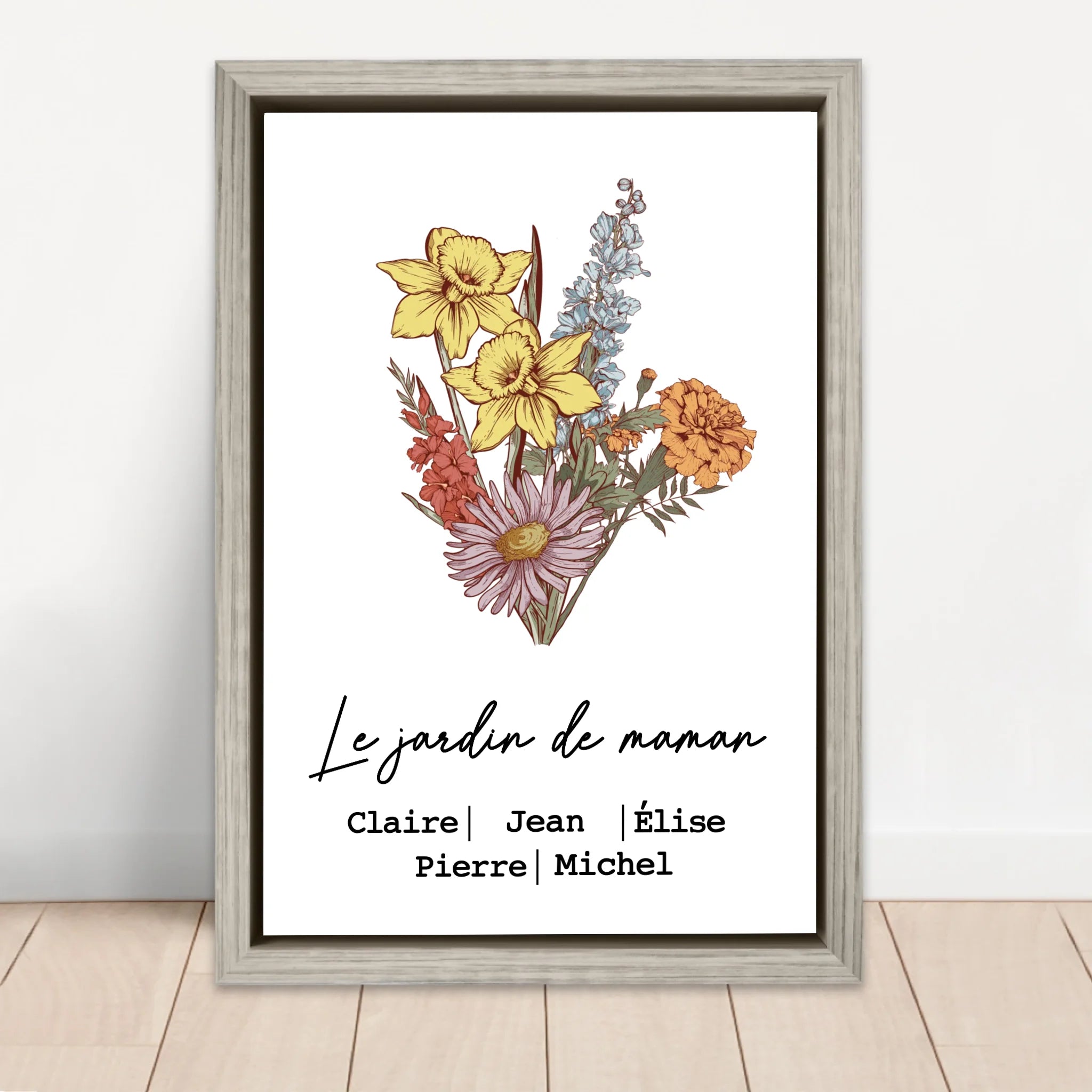 Toile personnalisée "Bouquet de fleurs de naissance"