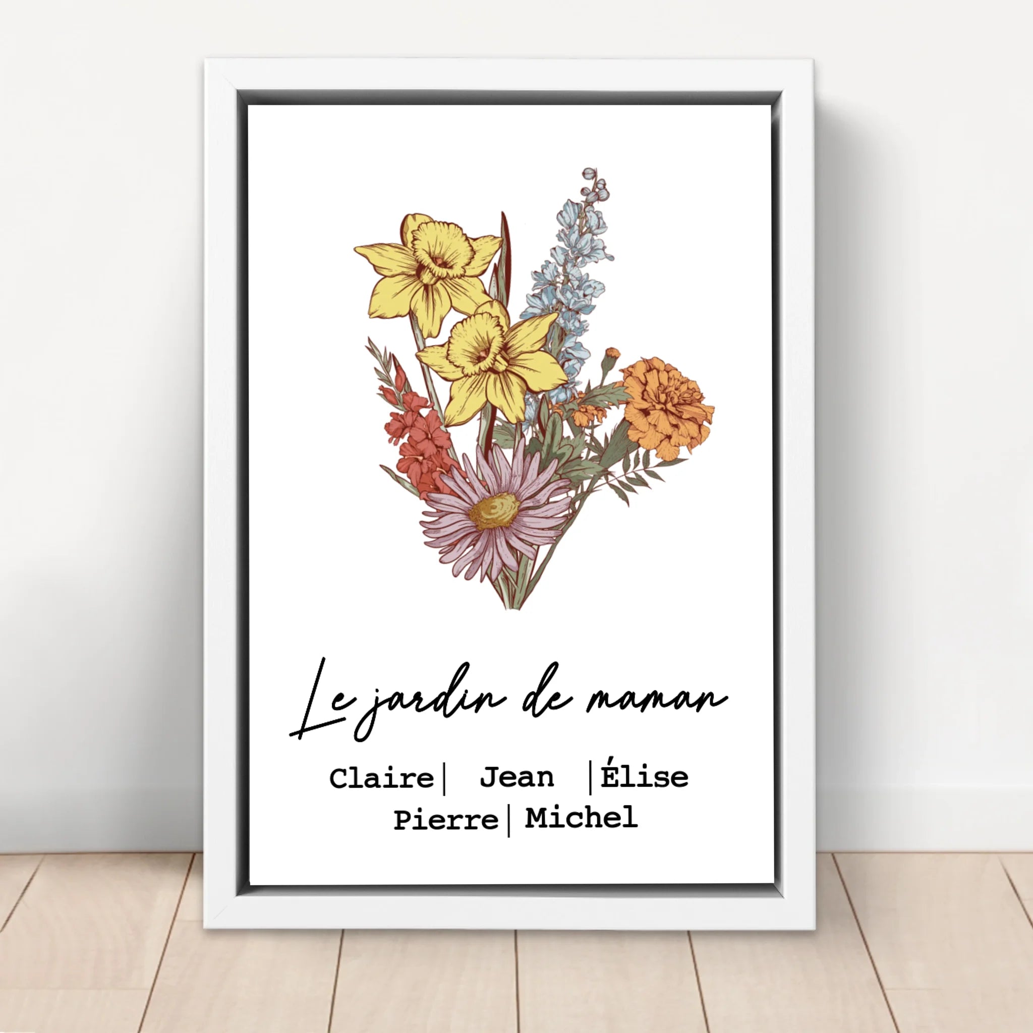 Toile personnalisée "Bouquet de fleurs de naissance"