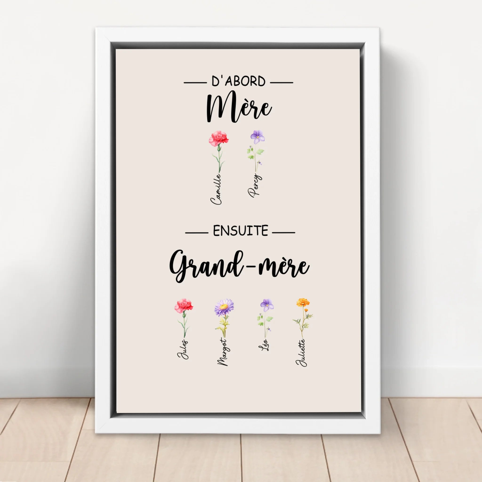 Toile personnalisée "D'abord maman, ensuite grand-mère"