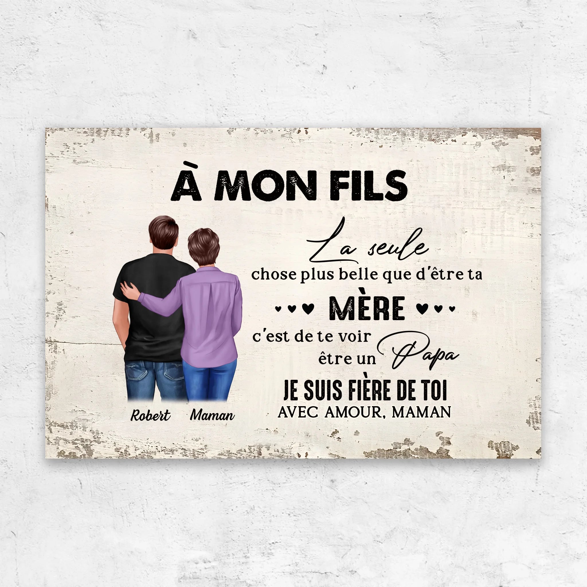Toile personnalisée "De mère en fils - cadeau pour la fête des pères"