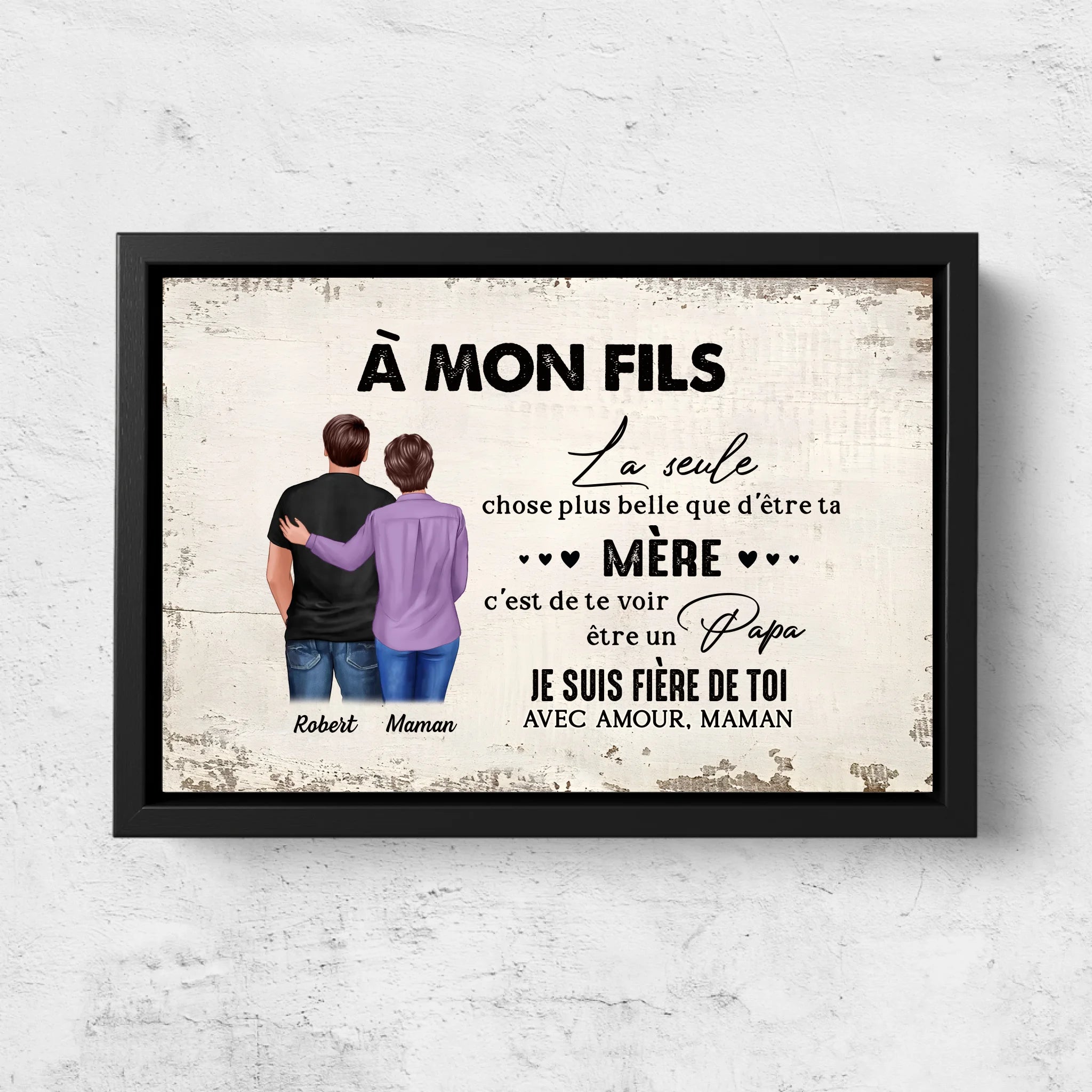 Toile personnalisée "De mère en fils - cadeau pour la fête des pères"