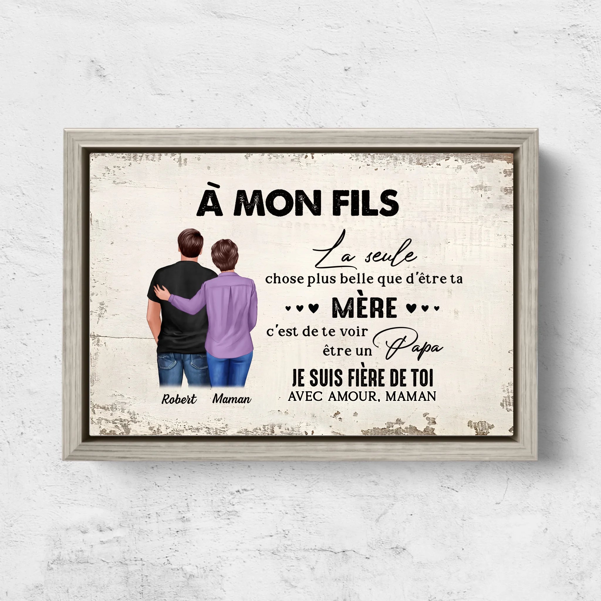 Toile personnalisée "De mère en fils - cadeau pour la fête des pères"
