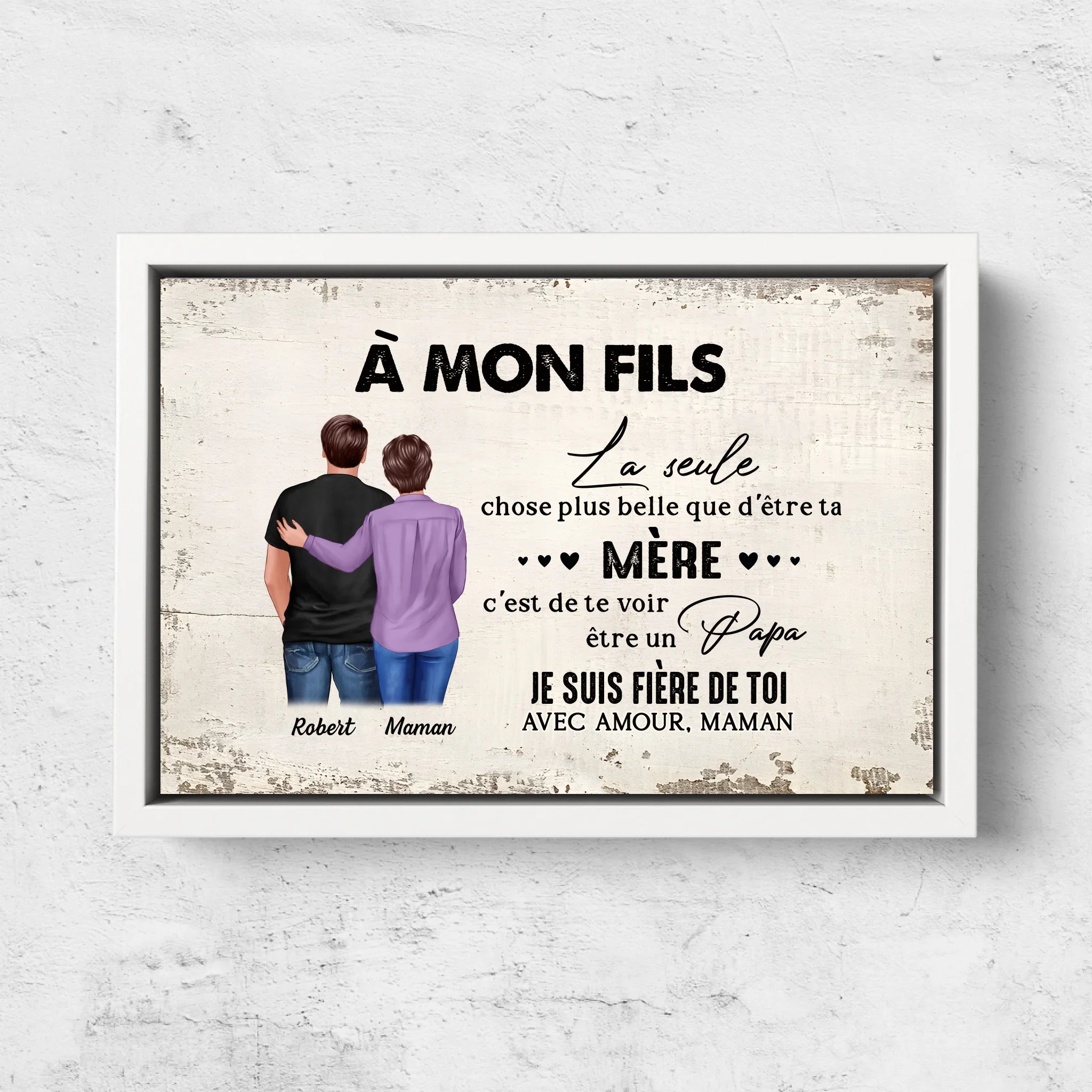 Toile personnalisée "De mère en fils - cadeau pour la fête des pères"