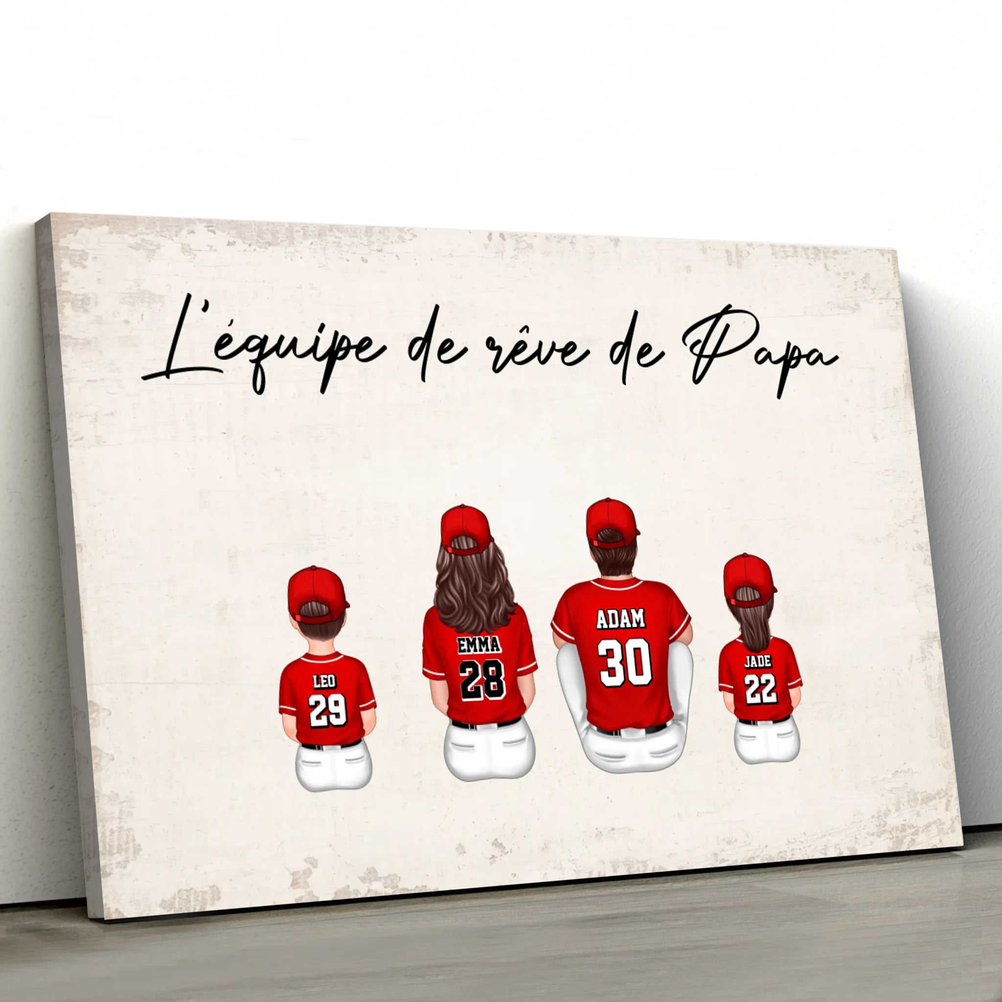 Toile personnalisée "L'équipe de rêve de Papa - Baseball"