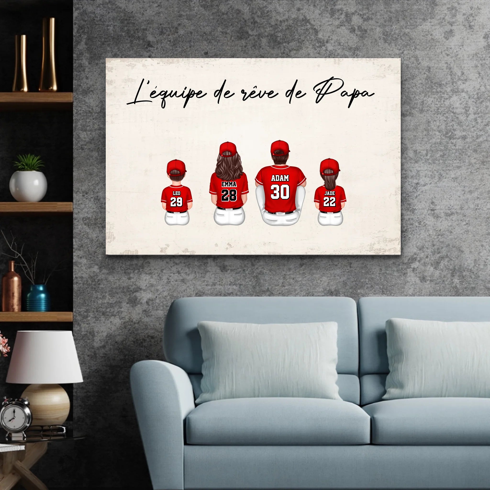 Toile personnalisée "L'équipe de rêve de Papa - Baseball"