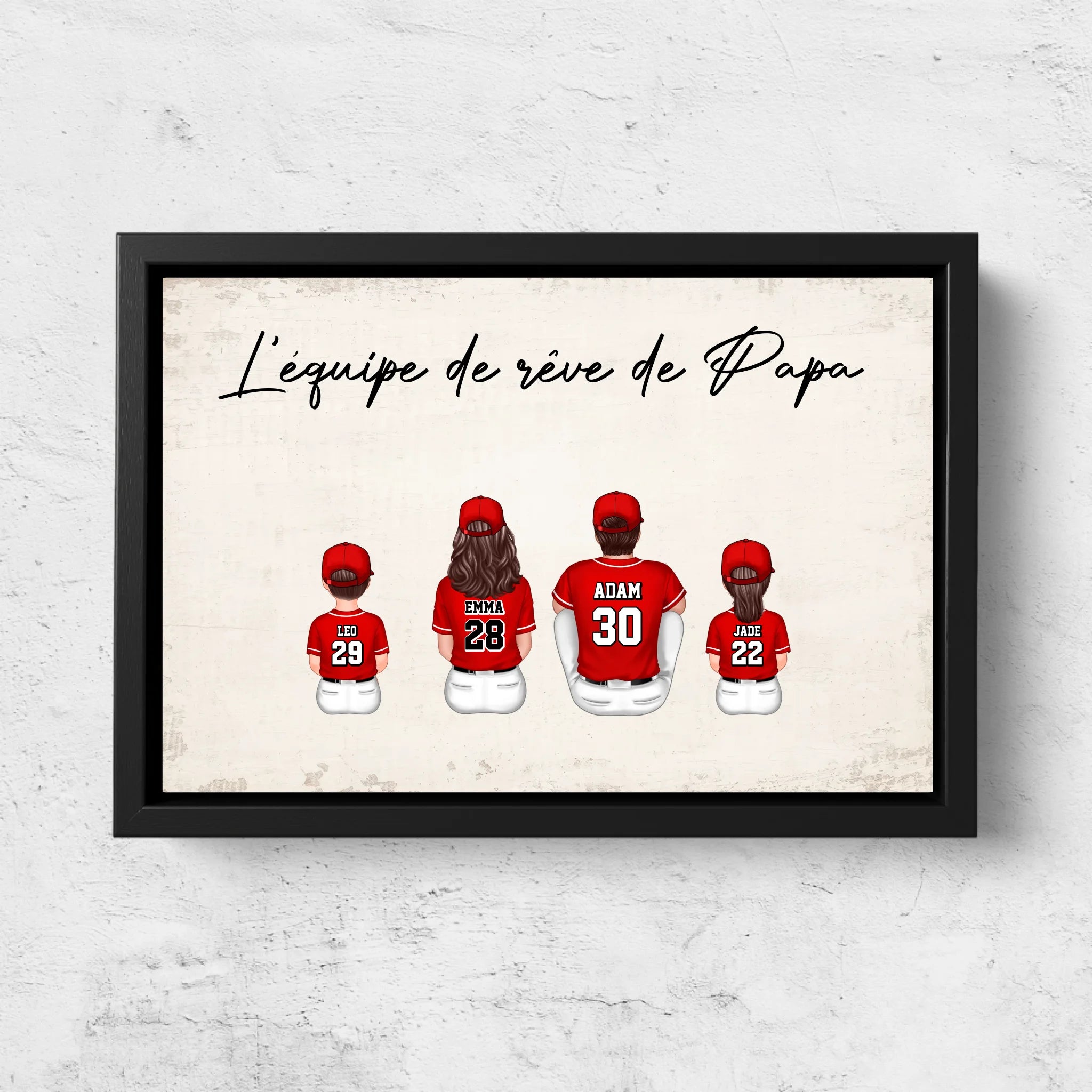 Toile personnalisée "L'équipe de rêve de Papa - Baseball"