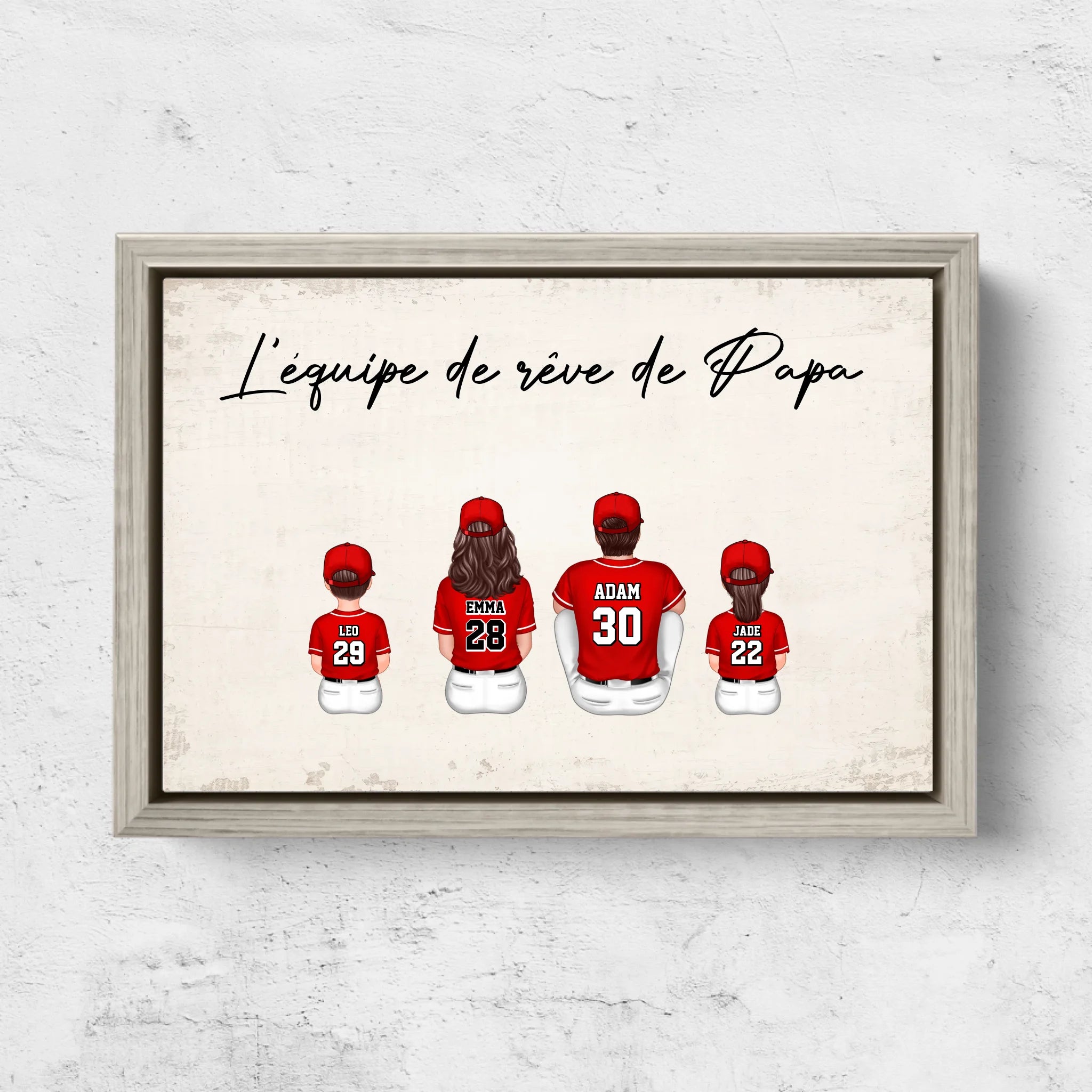 Toile personnalisée "L'équipe de rêve de Papa - Baseball"