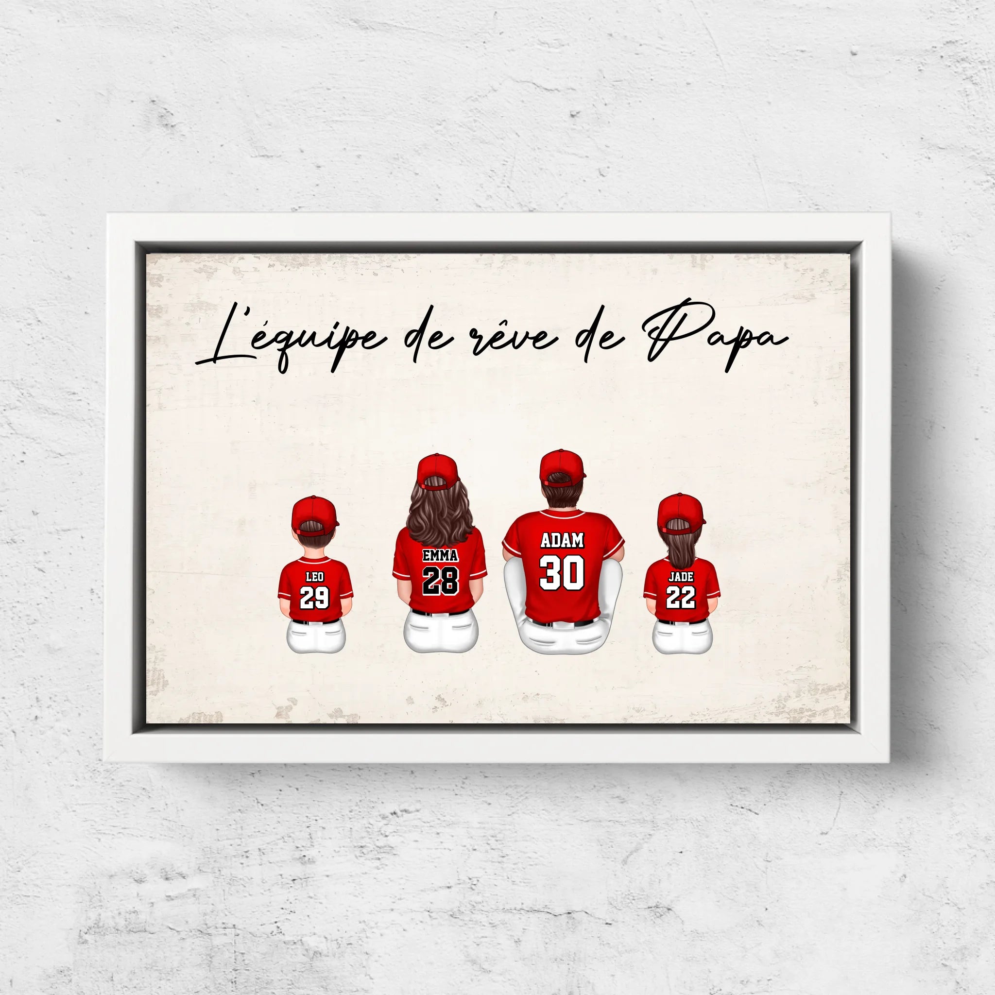 Toile personnalisée "L'équipe de rêve de Papa - Baseball"
