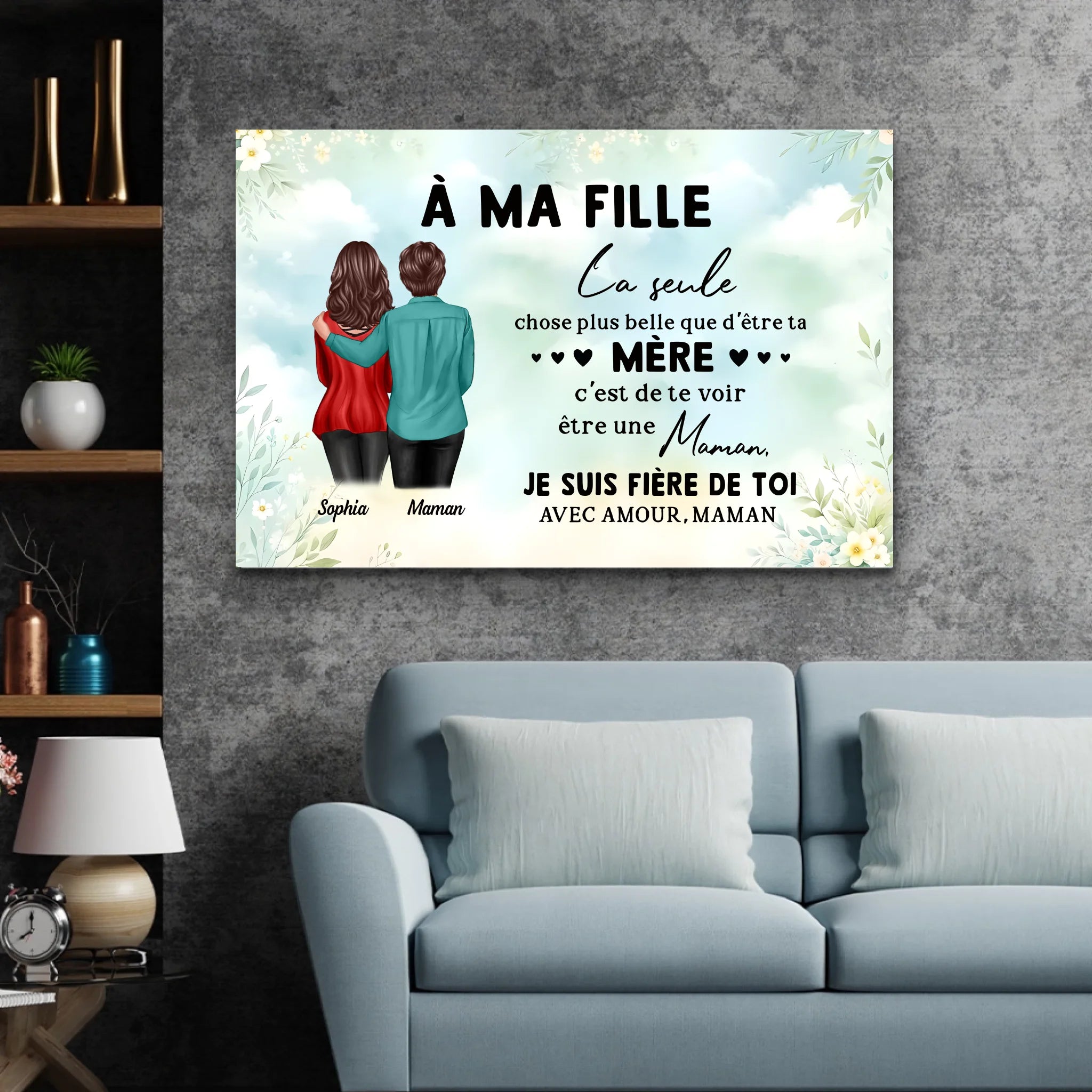 Toile personnalisée "De maman à fille – Cadeau pour la fête des mères"