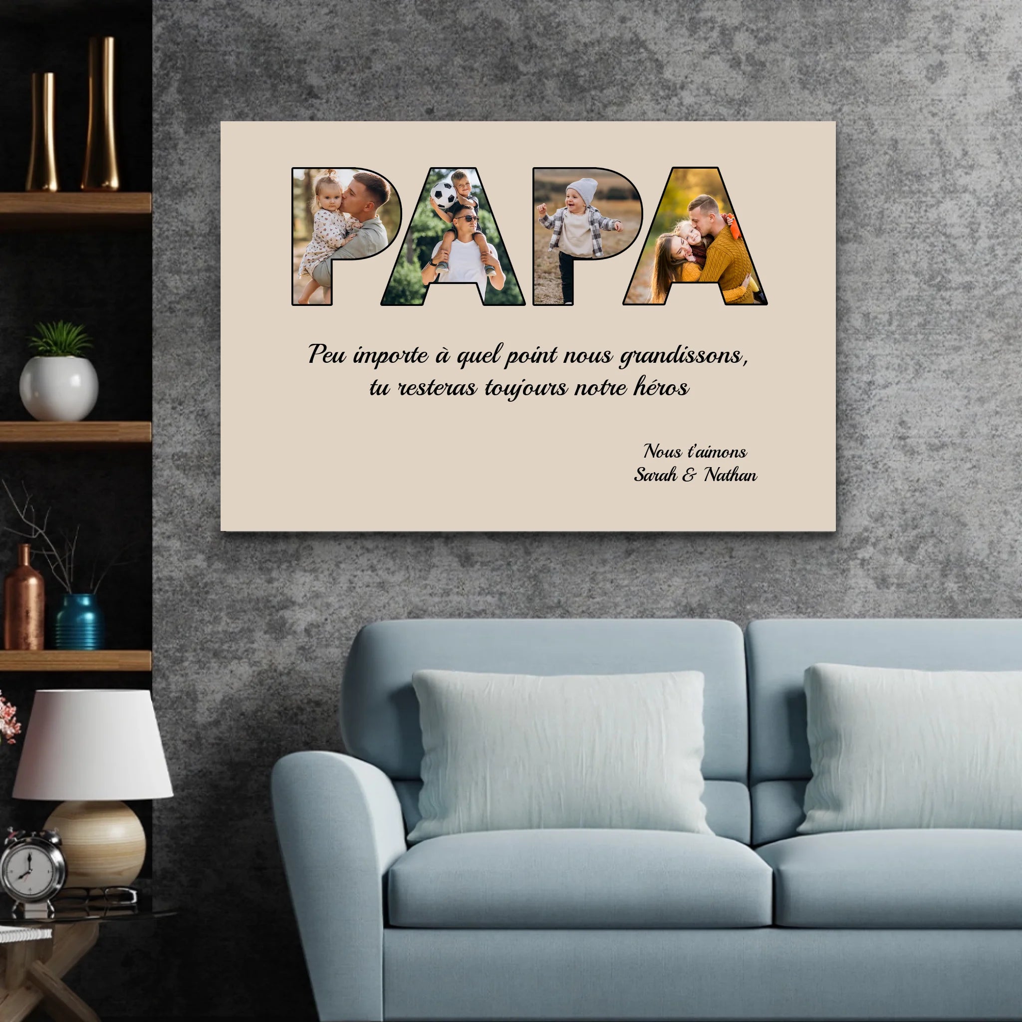 Toile personnalisée "Papa reste mon héros"