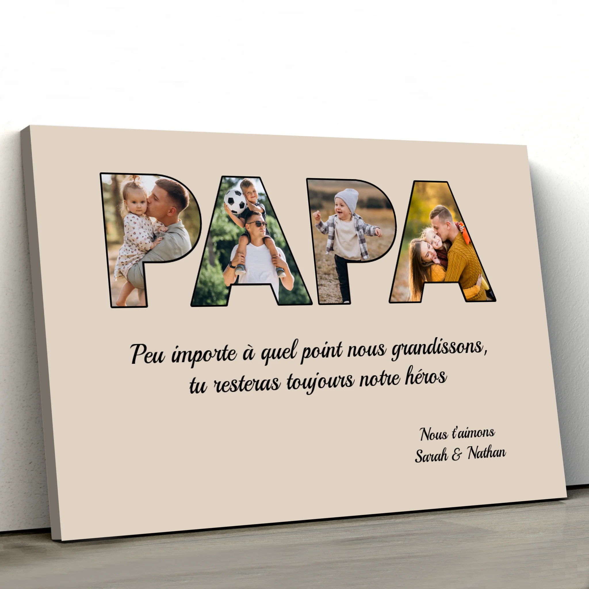 Toile personnalisée "Papa reste mon héros"