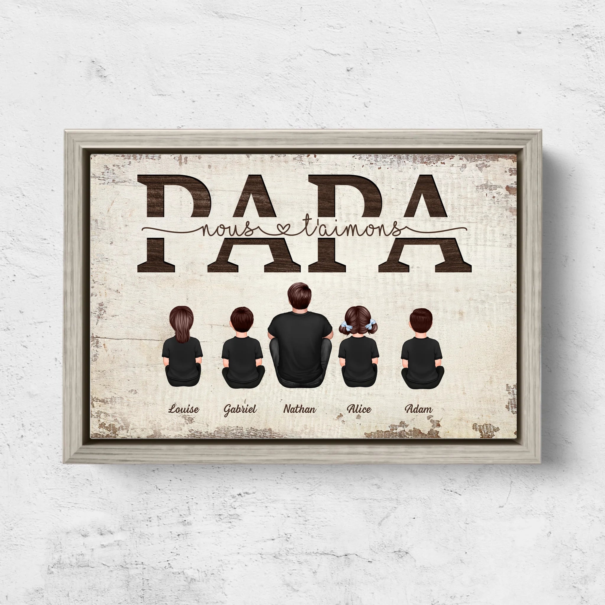 Toile personnalisée "Papa, nous t'aimons - Avec les membres de la famille"