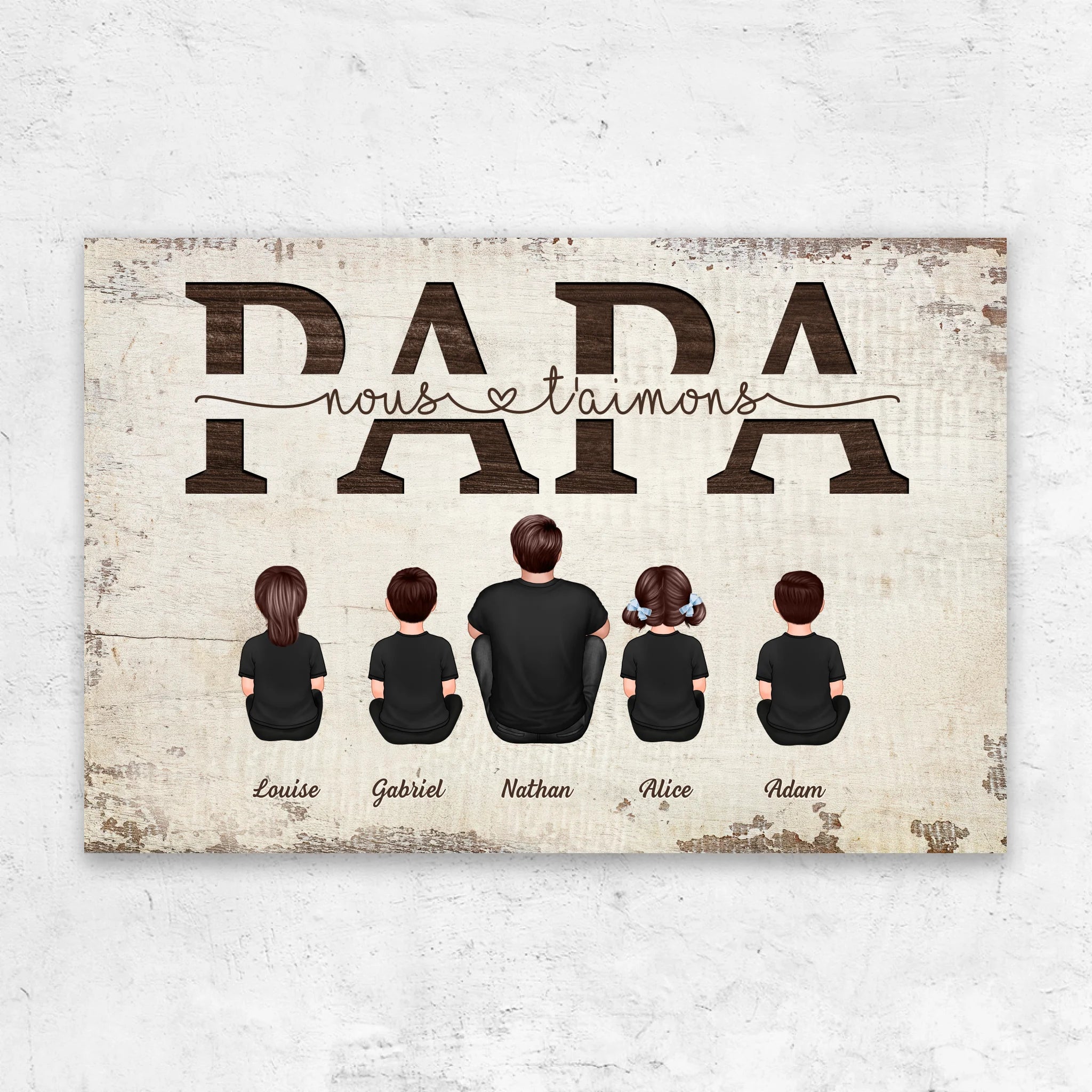 Toile personnalisée "Papa, nous t'aimons - Avec les membres de la famille"