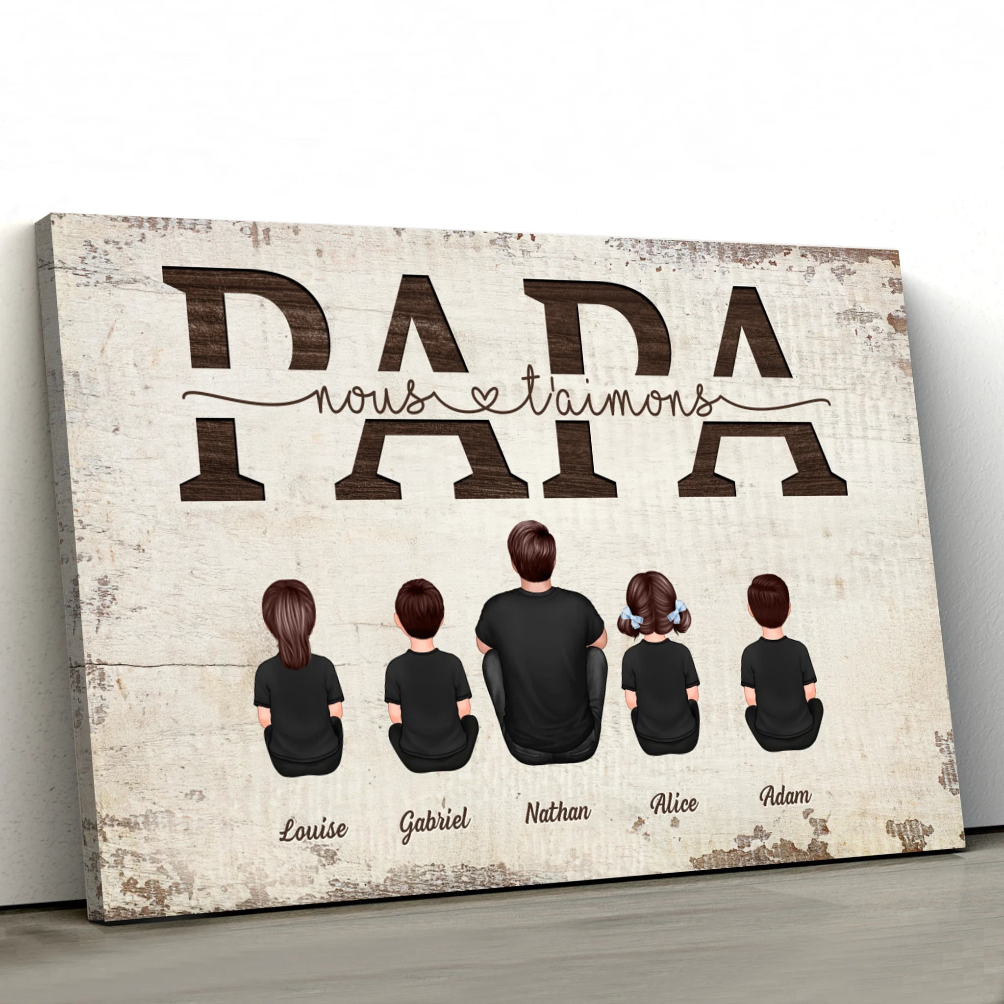 Toile personnalisée "Papa, nous t'aimons - Avec les membres de la famille"
