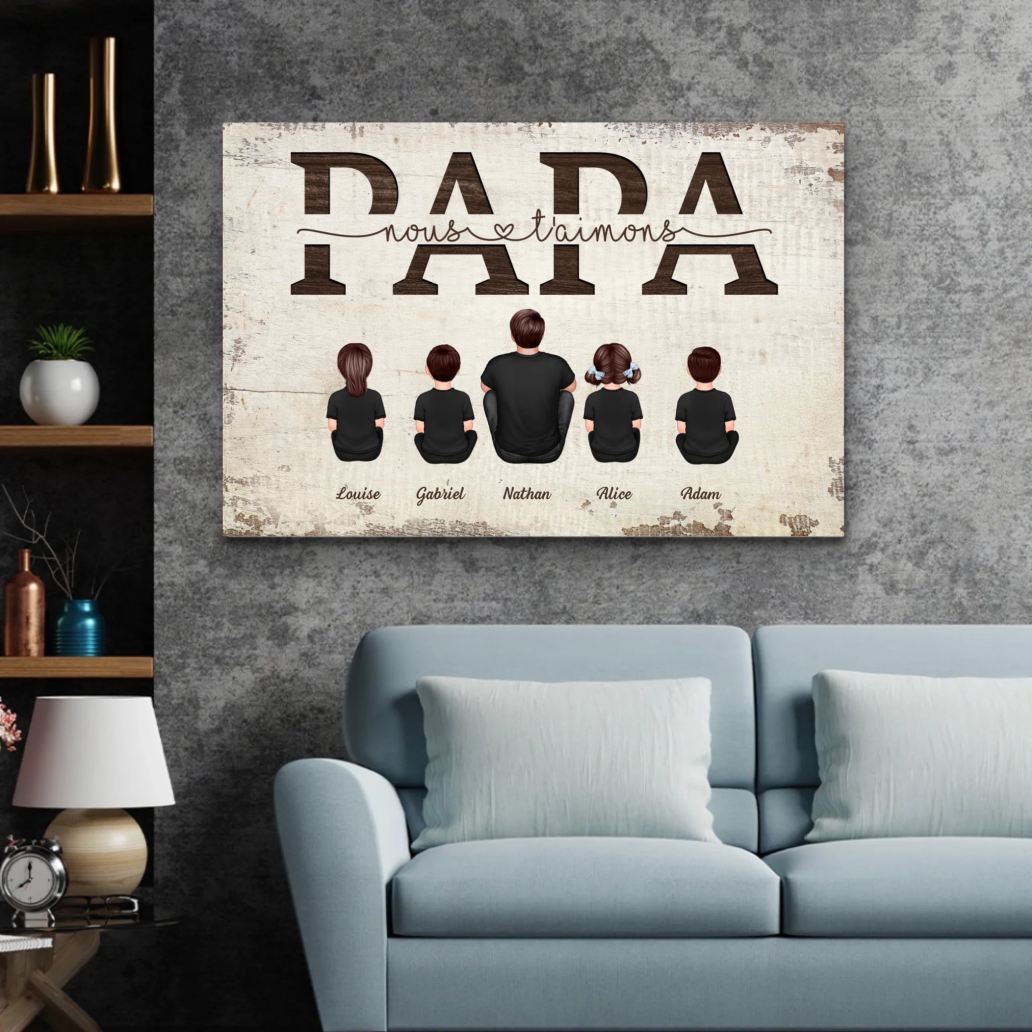 Toile personnalisée "Papa, nous t'aimons - Avec les membres de la famille"