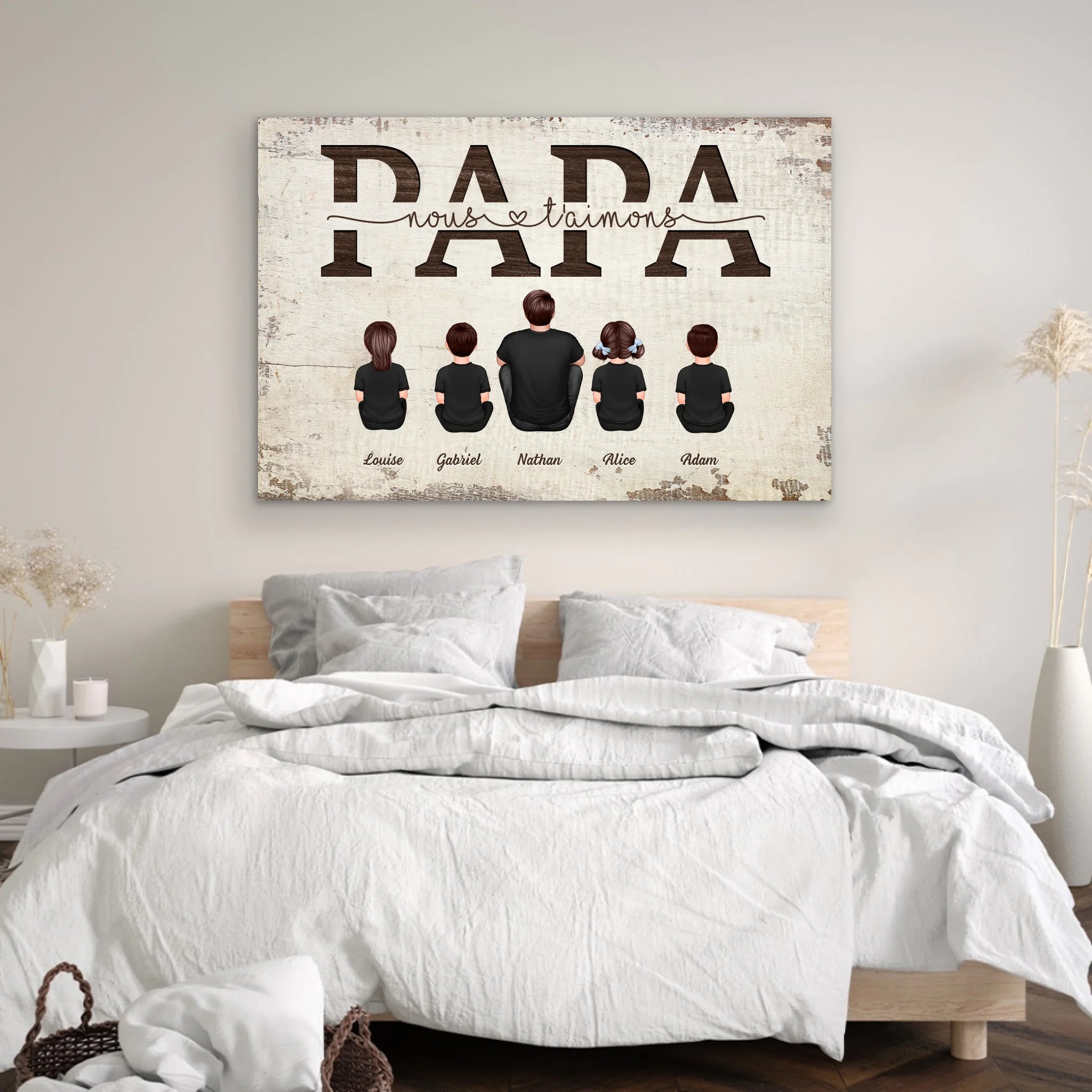 Toile personnalisée "Papa, nous t'aimons - Avec les membres de la famille"