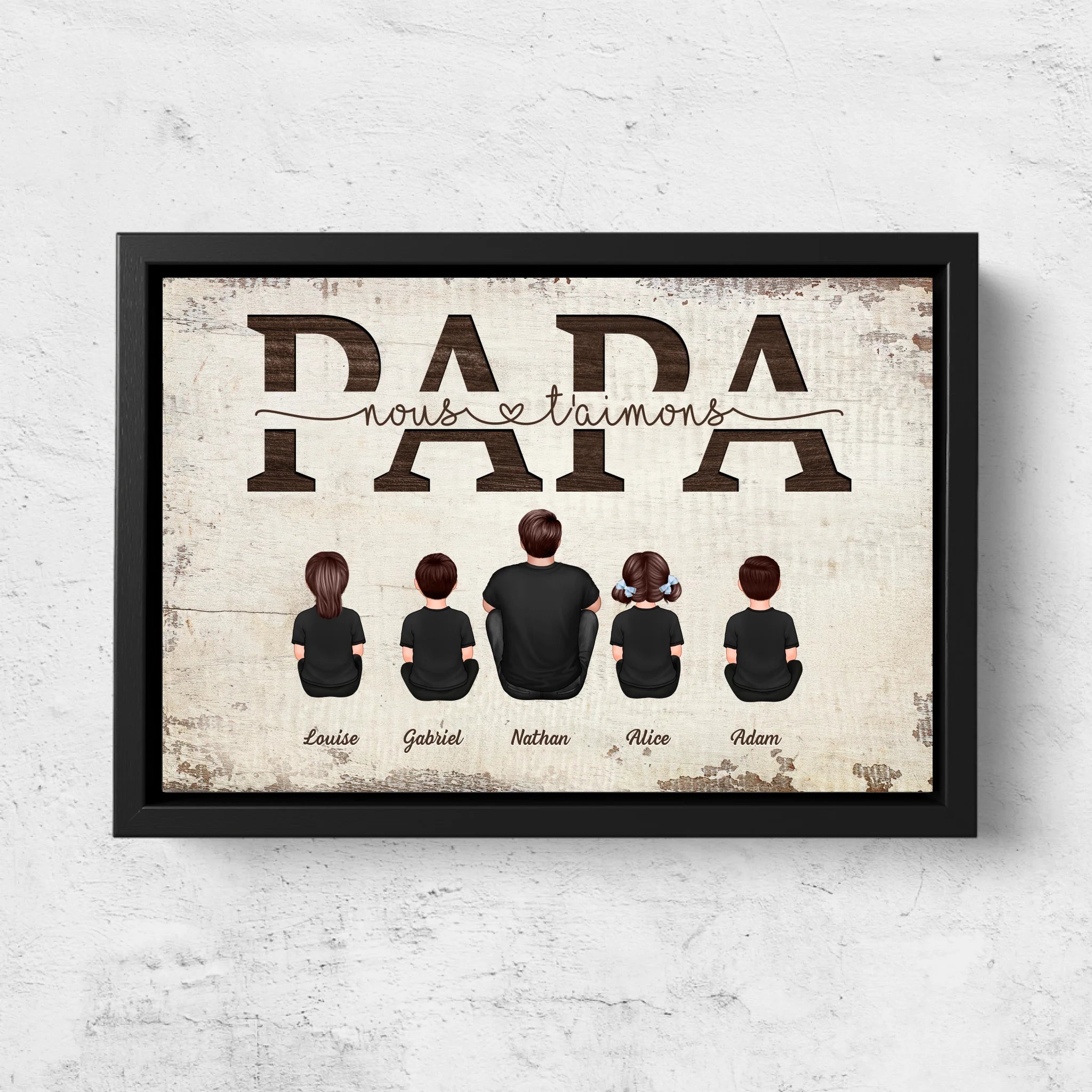 Toile personnalisée "Papa, nous t'aimons - Avec les membres de la famille"
