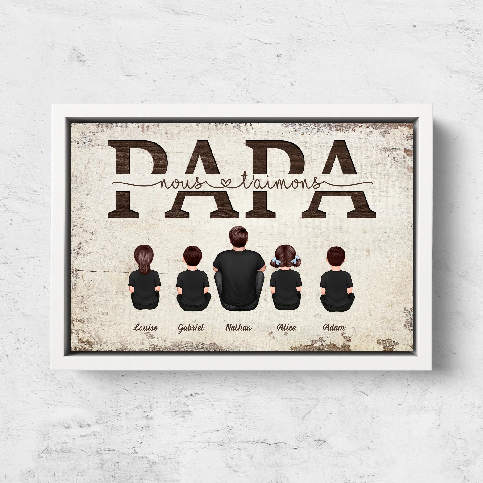 Toile personnalisée "Papa, nous t'aimons - Avec les membres de la famille"