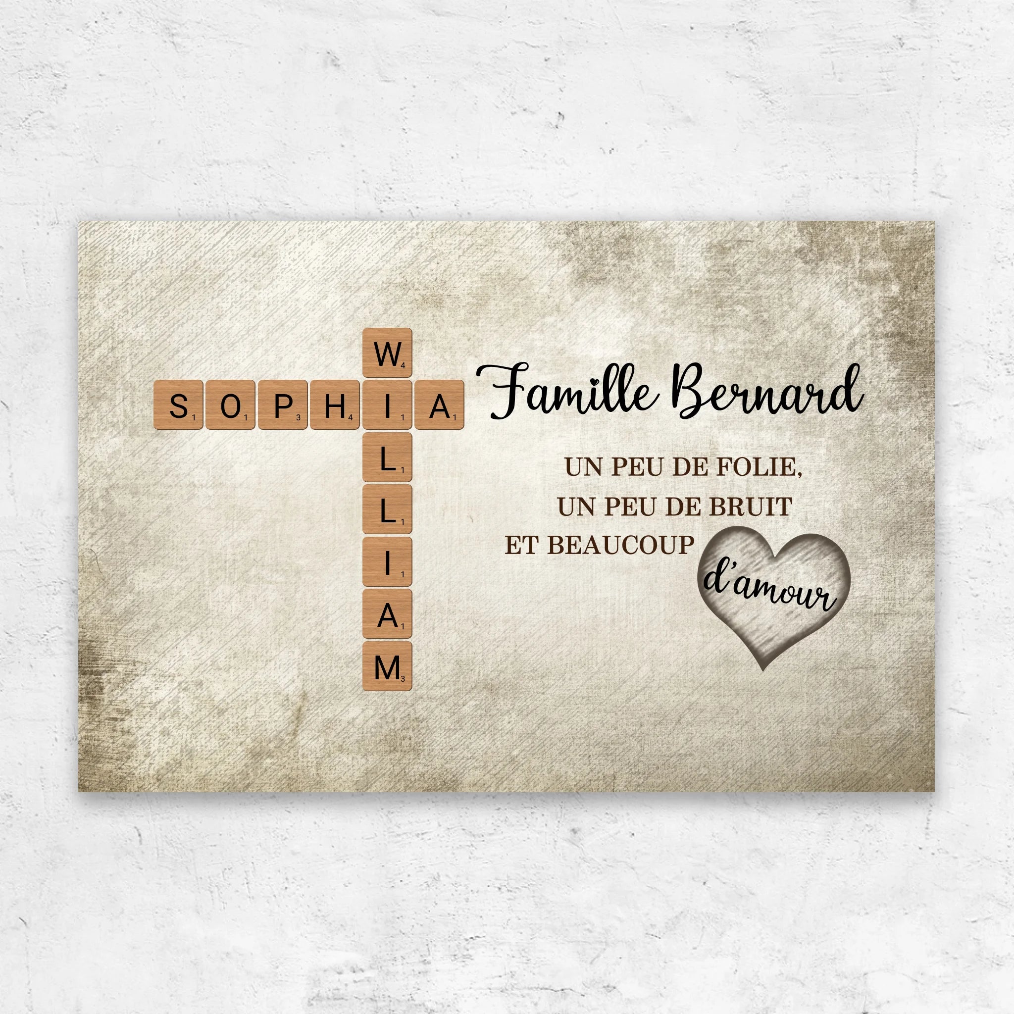 Toile personnalisée “Un peu de folie, un peu de bruit et beaucoup d'amour - Mots croisés”