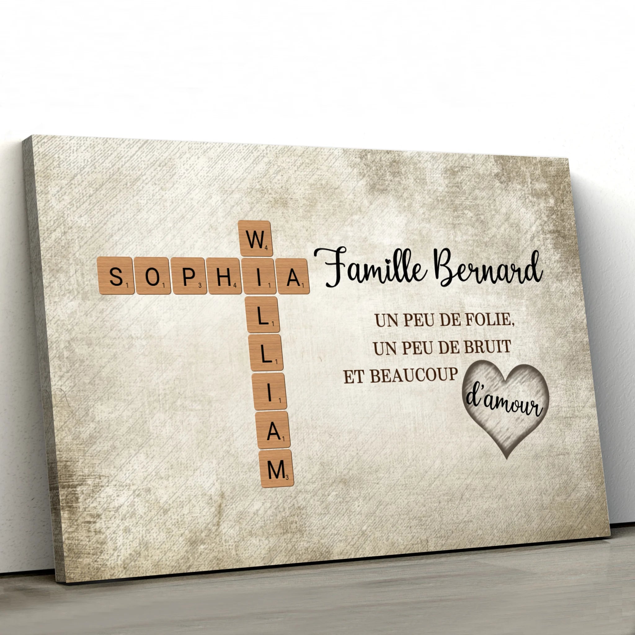 Toile personnalisée “Un peu de folie, un peu de bruit et beaucoup d'amour - Mots croisés”