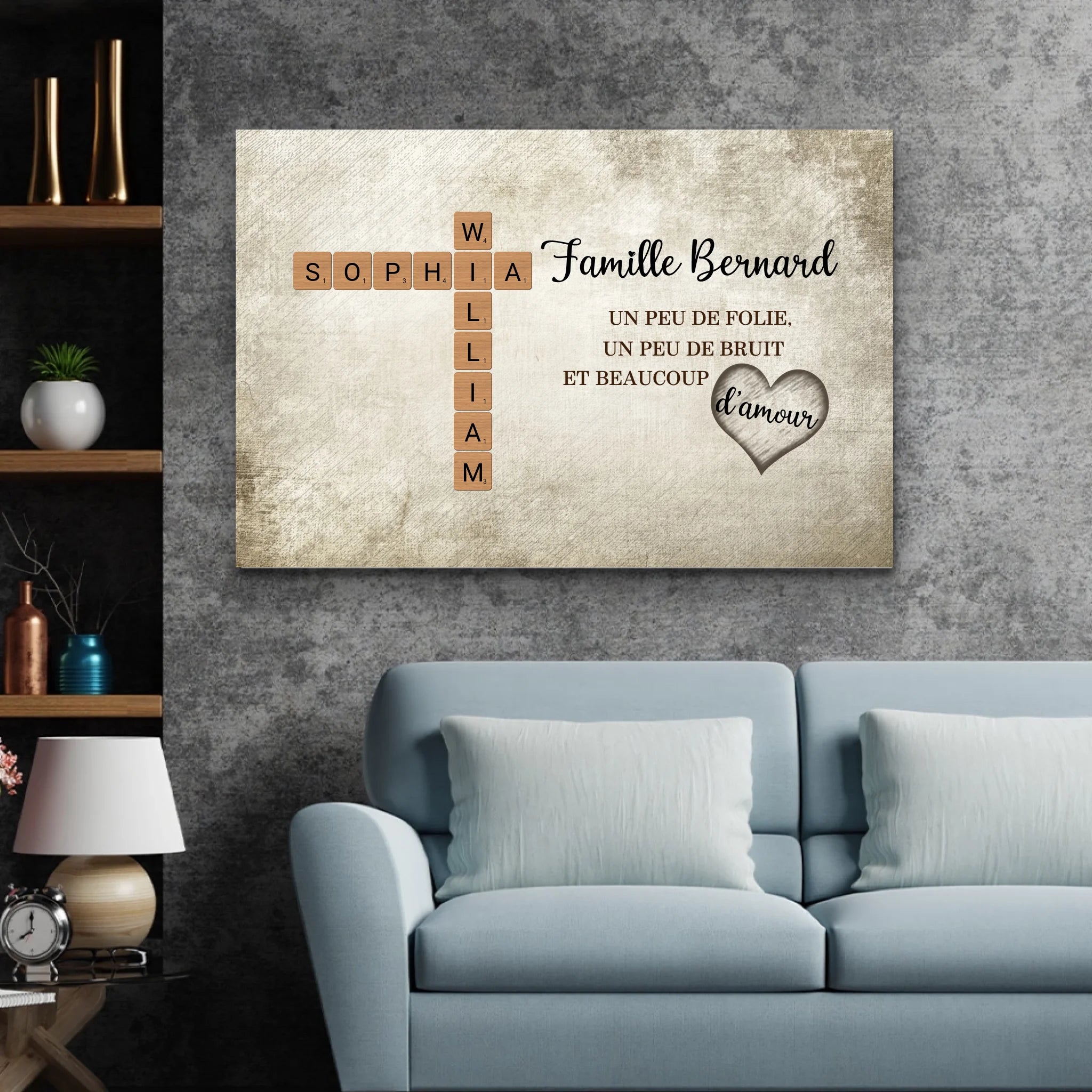 Toile personnalisée “Un peu de folie, un peu de bruit et beaucoup d'amour - Mots croisés”