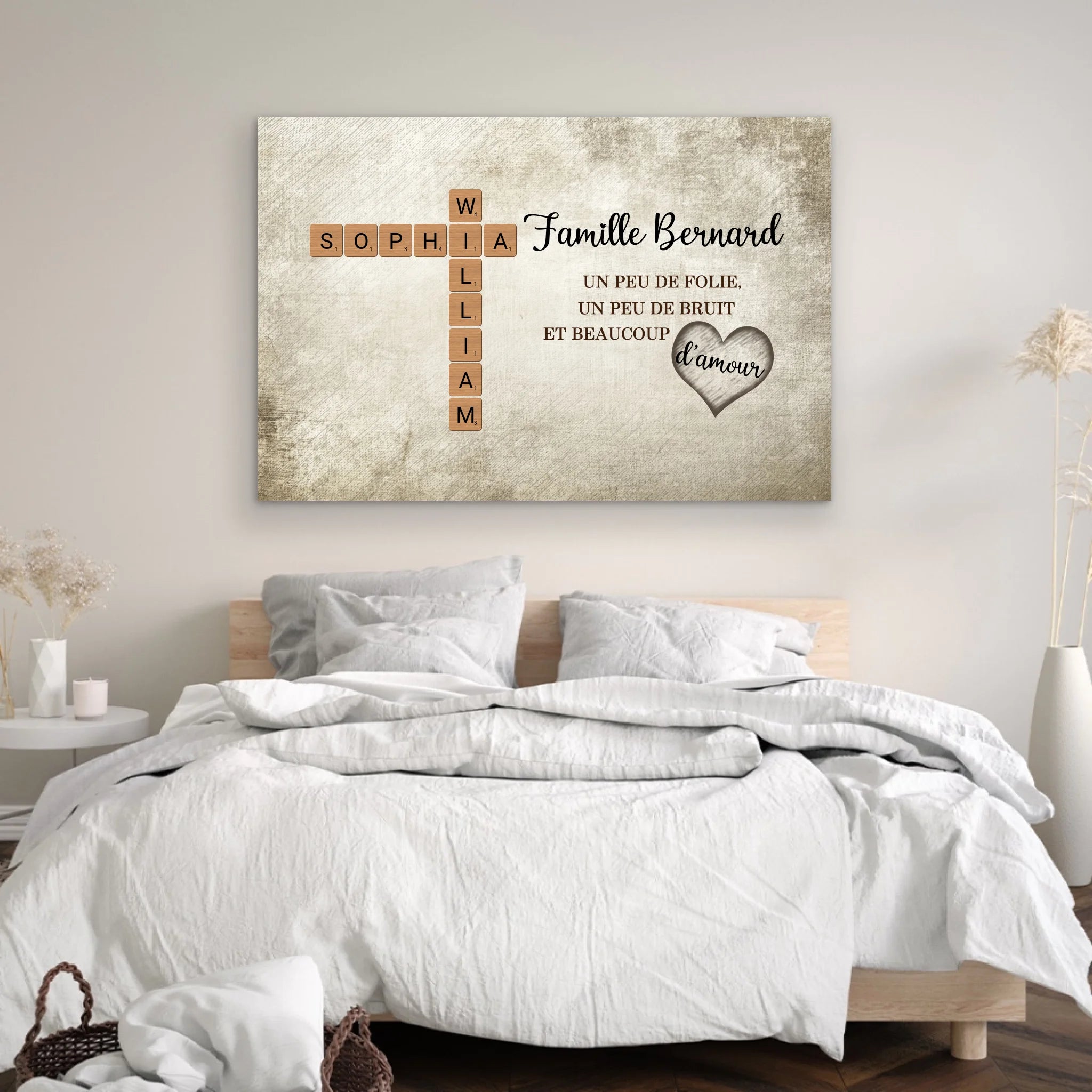 Toile personnalisée “Un peu de folie, un peu de bruit et beaucoup d'amour - Mots croisés”