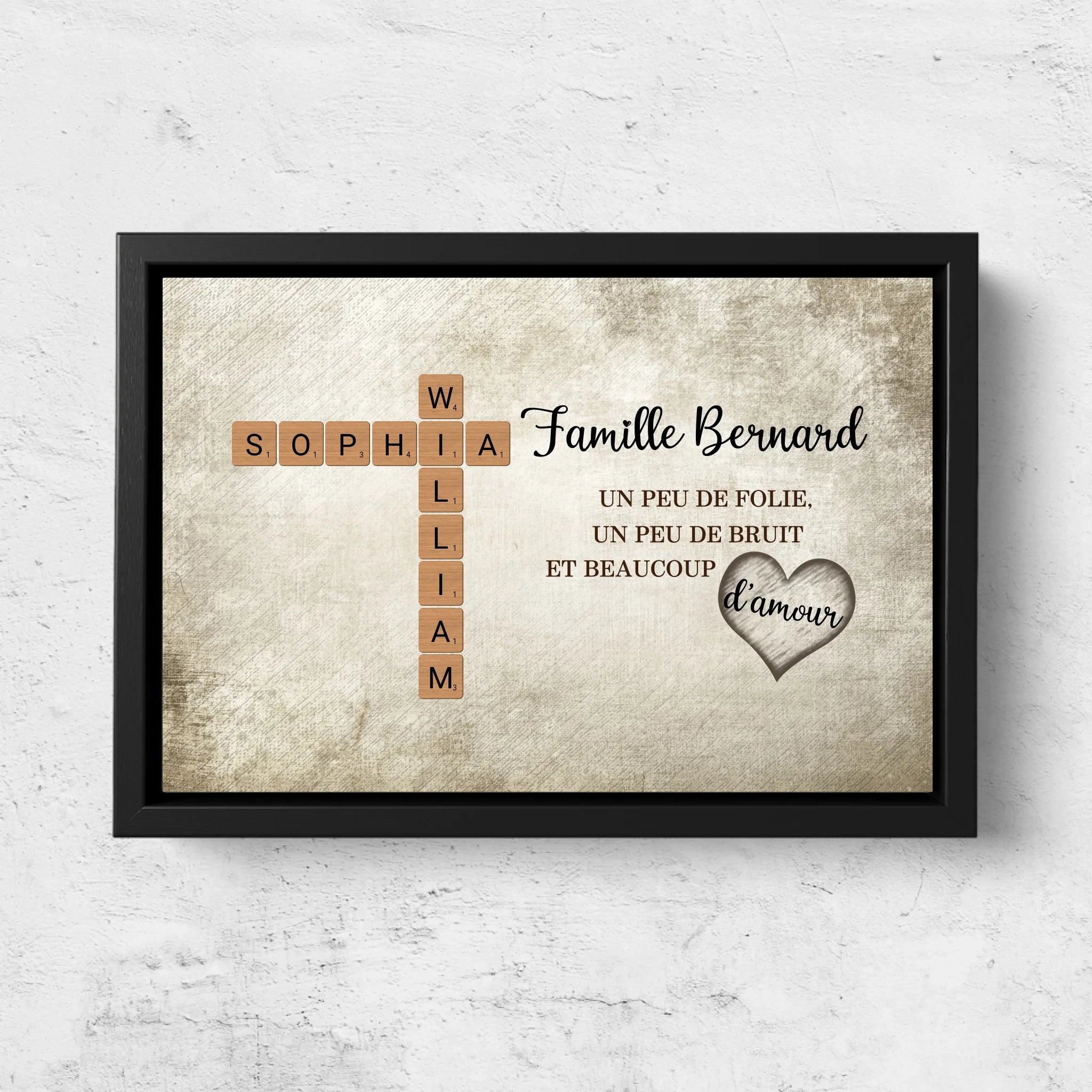 Toile personnalisée “Un peu de folie, un peu de bruit et beaucoup d'amour - Mots croisés”