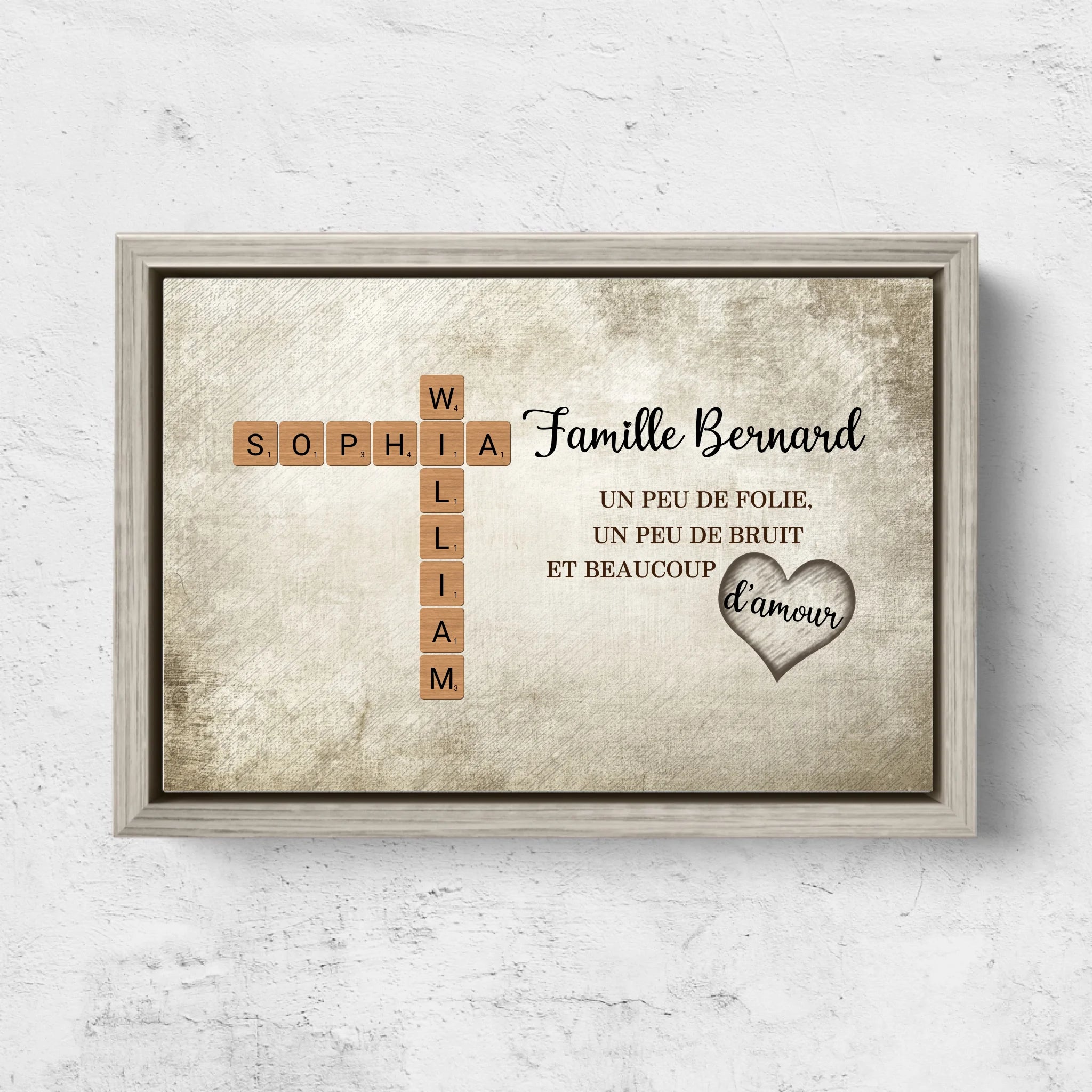 Toile personnalisée “Un peu de folie, un peu de bruit et beaucoup d'amour - Mots croisés”