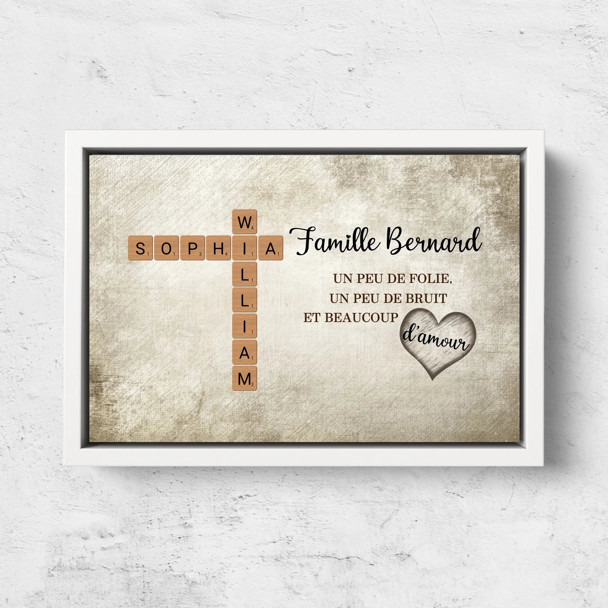 Toile personnalisée “Un peu de folie, un peu de bruit et beaucoup d'amour - Mots croisés”