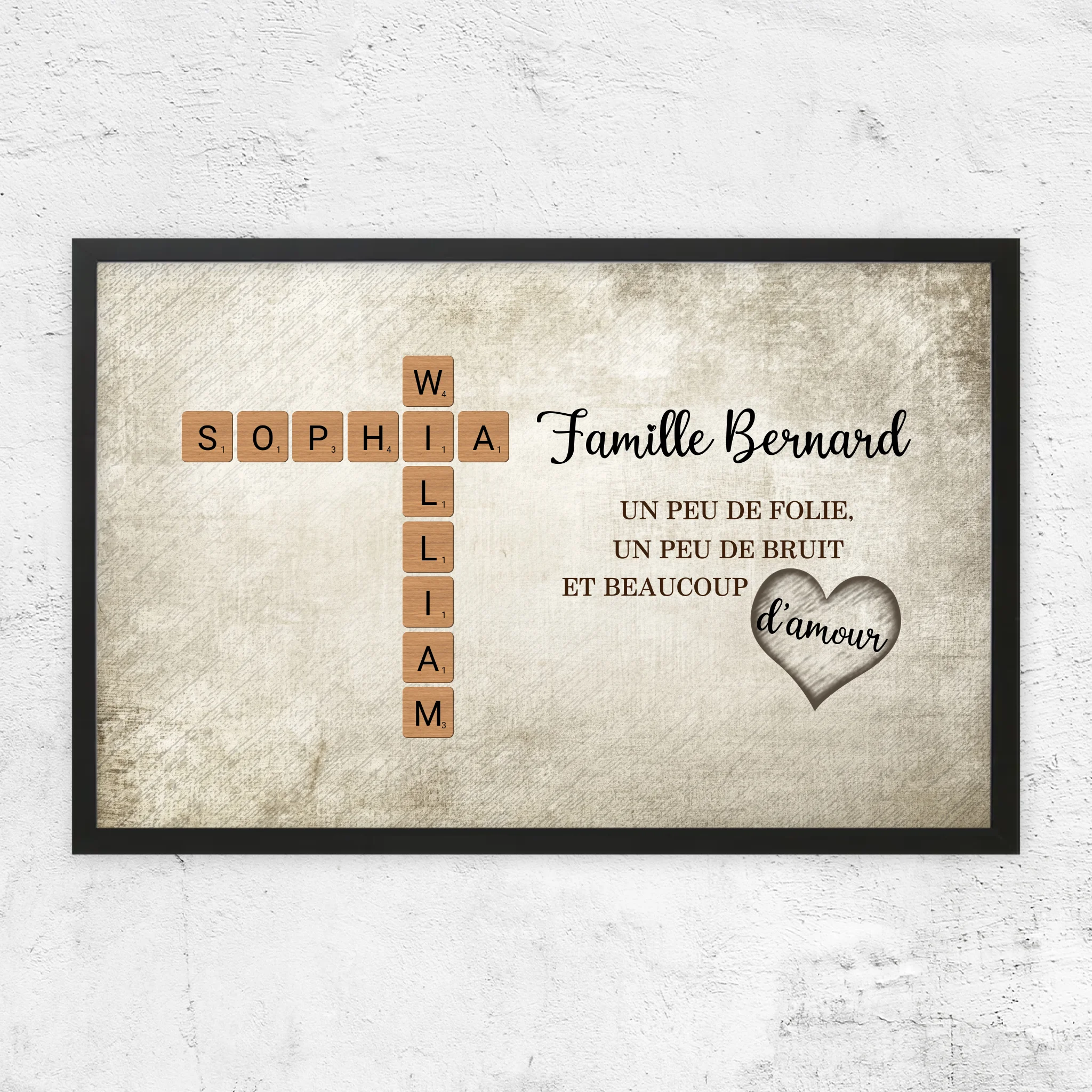 Poster personnalisé “Un peu de folie, un peu de bruit et beaucoup d'amour - Mots croisés”