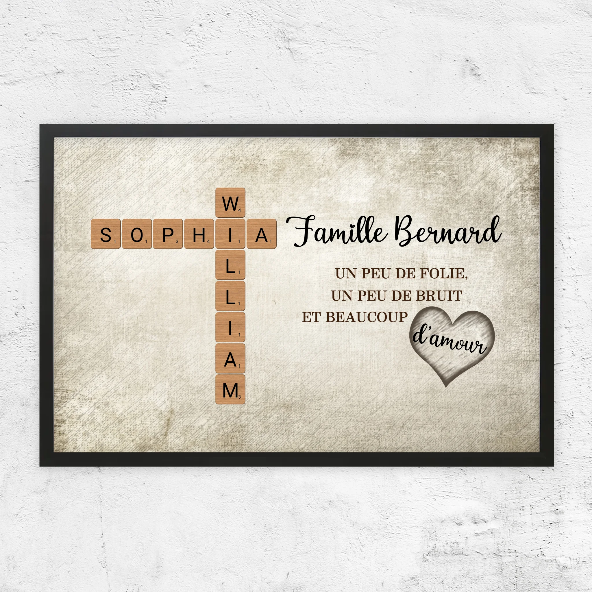 Poster personnalisé “Un peu de folie, un peu de bruit et beaucoup d'amour - Mots croisés”