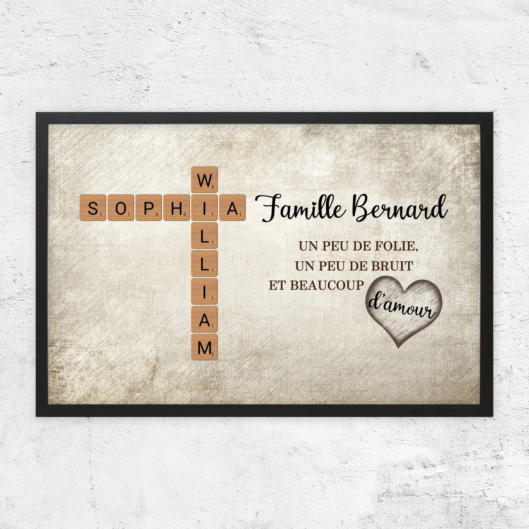 Poster personnalisé “Un peu de folie, un peu de bruit et beaucoup d'amour - Mots croisés”