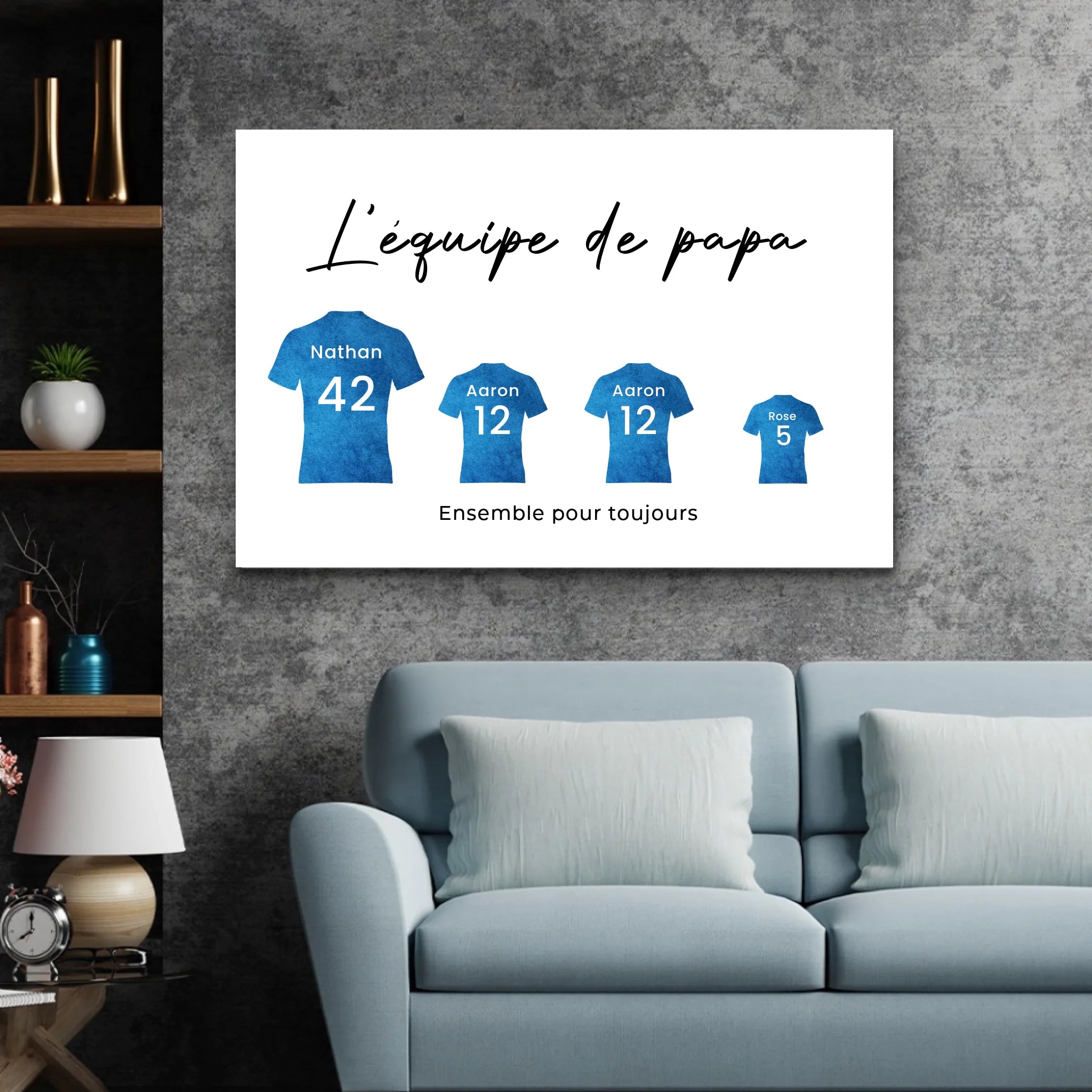 Toile personnalisée "L'équipe de foot de papa avec des maillots personnalisables"