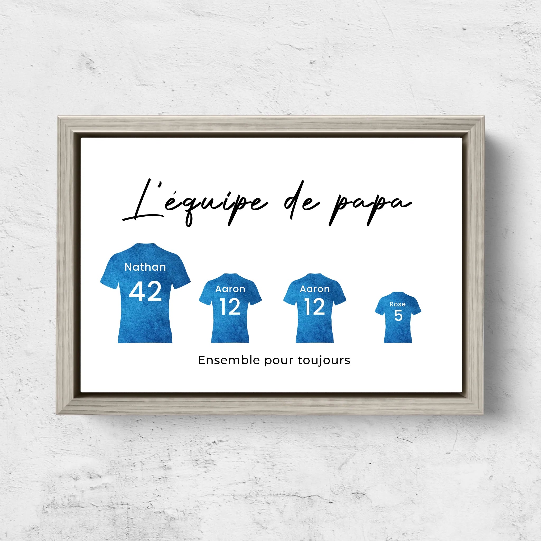 Toile personnalisée "L'équipe de foot de papa avec des maillots personnalisables"