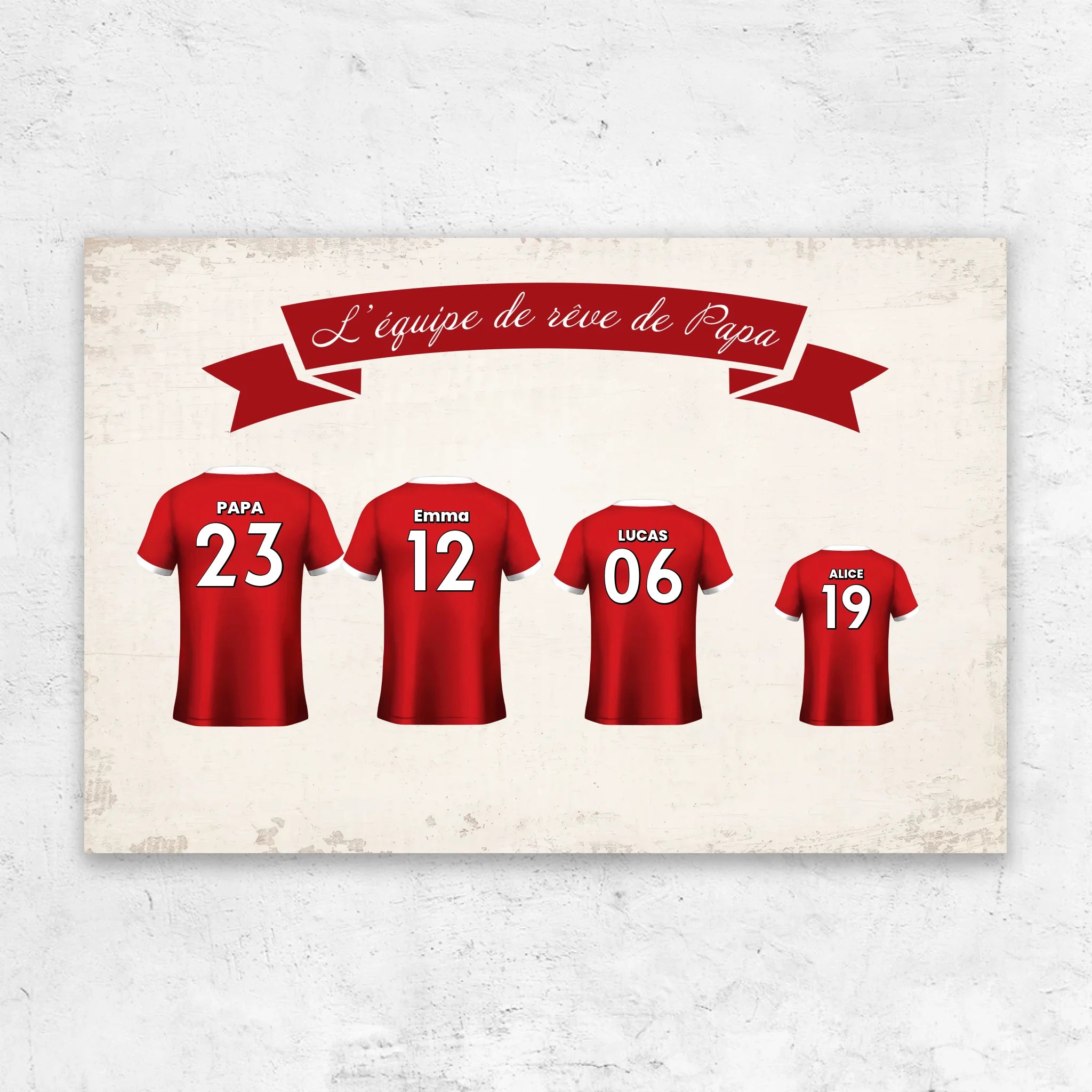 Toile personnalisée "L'équipe de foot de papa avec maillot personnalisable"